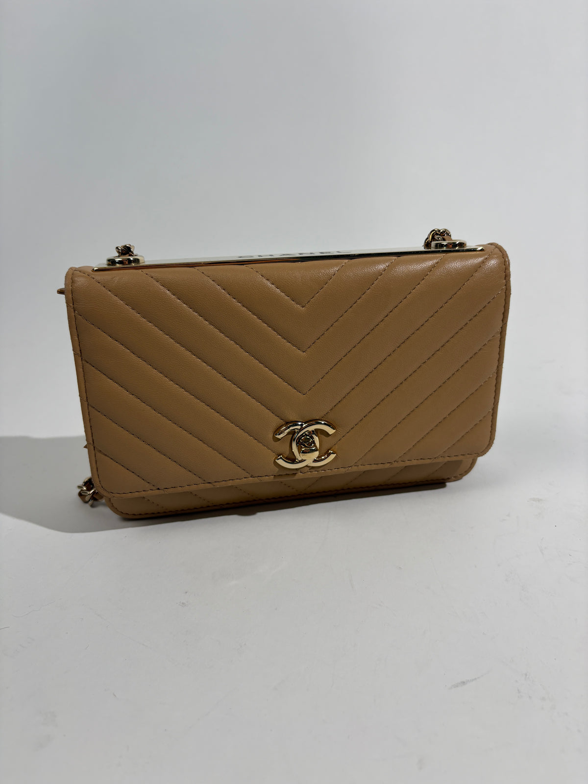 Chanel Tan Brown Quilted Wallet On Chain
