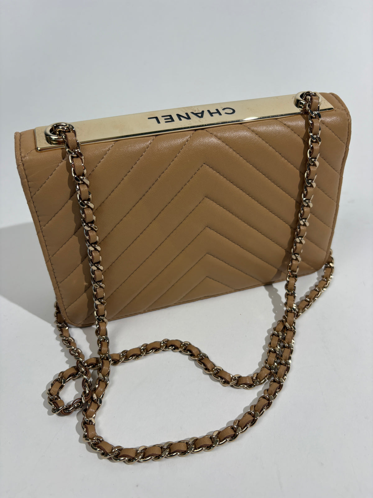 Chanel Tan Brown Quilted Wallet On Chain