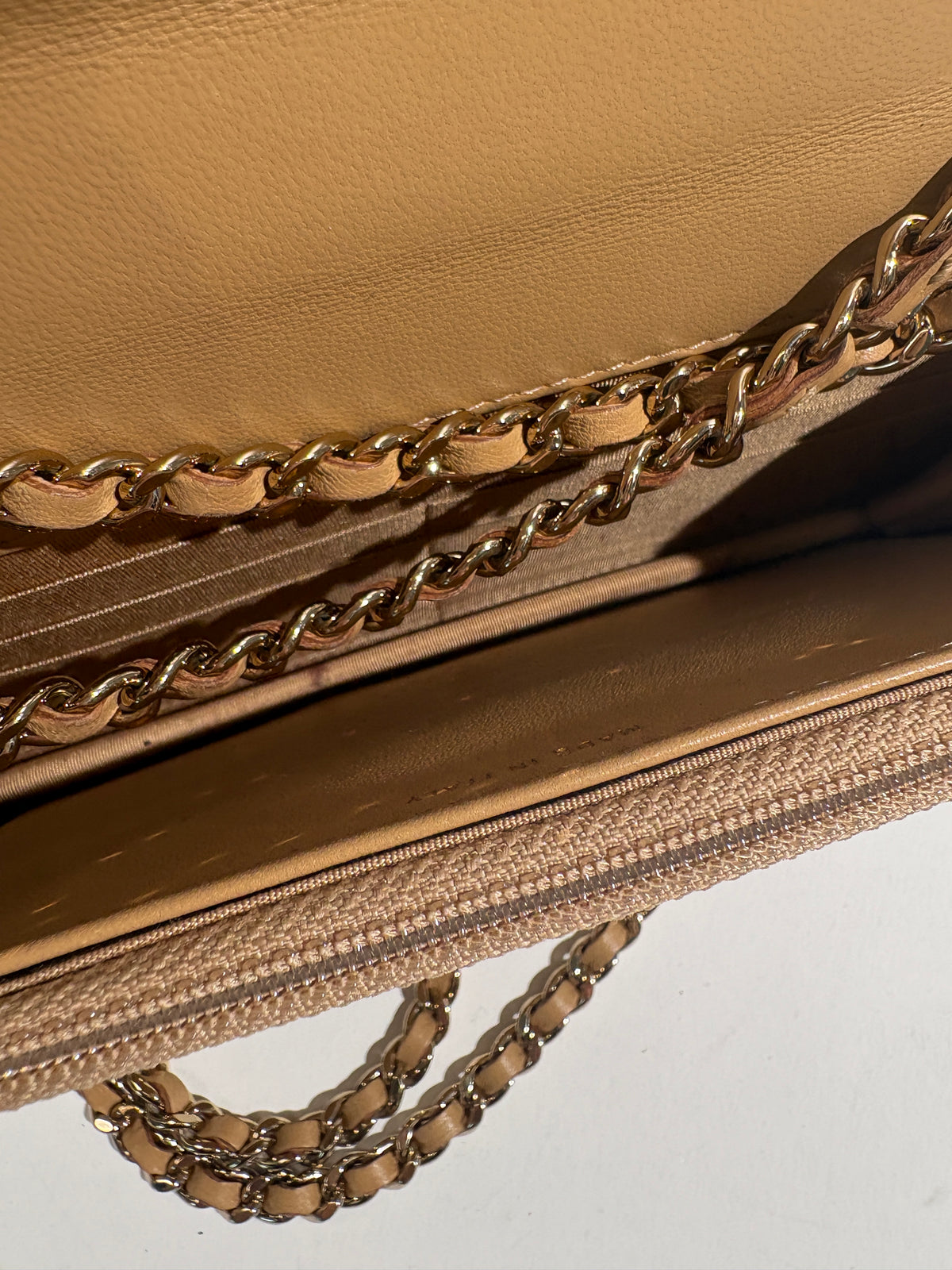 Chanel Tan Brown Quilted Wallet On Chain