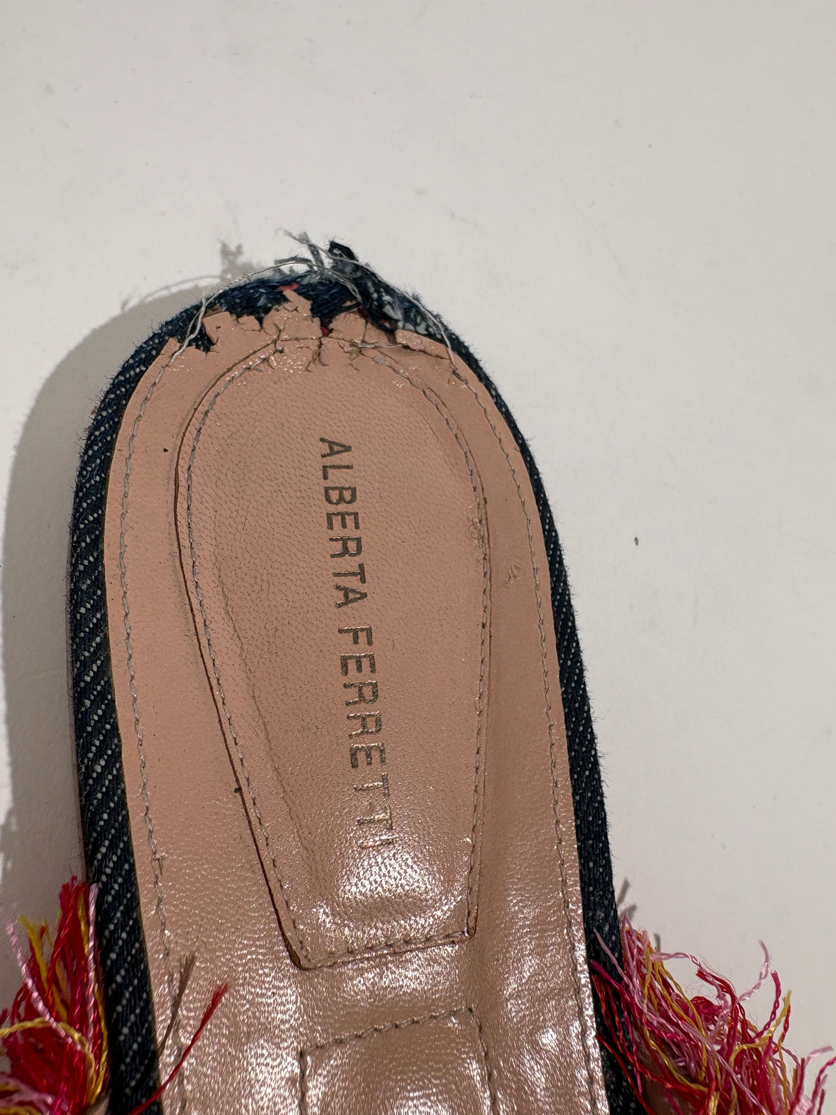 Alberta Ferretti Red Denim Loveheart Pointed Mules