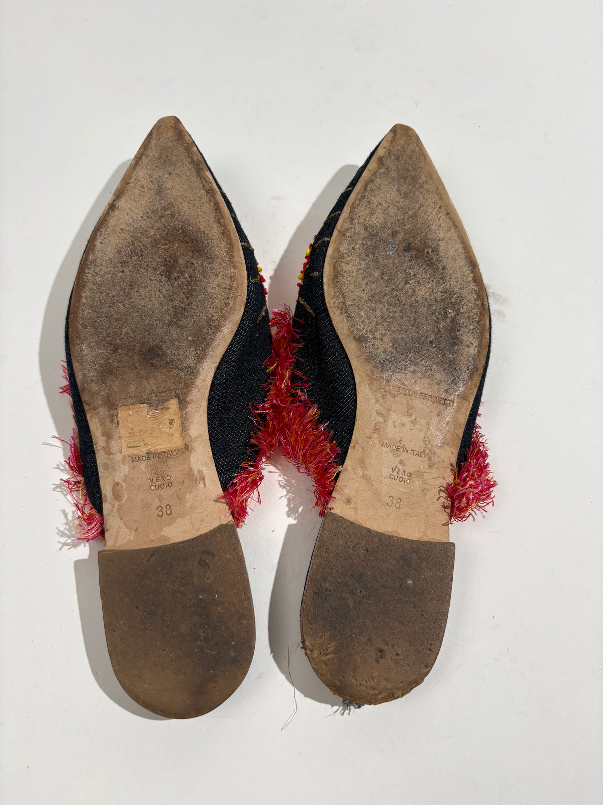 Alberta Ferretti Red Denim Loveheart Pointed Mules