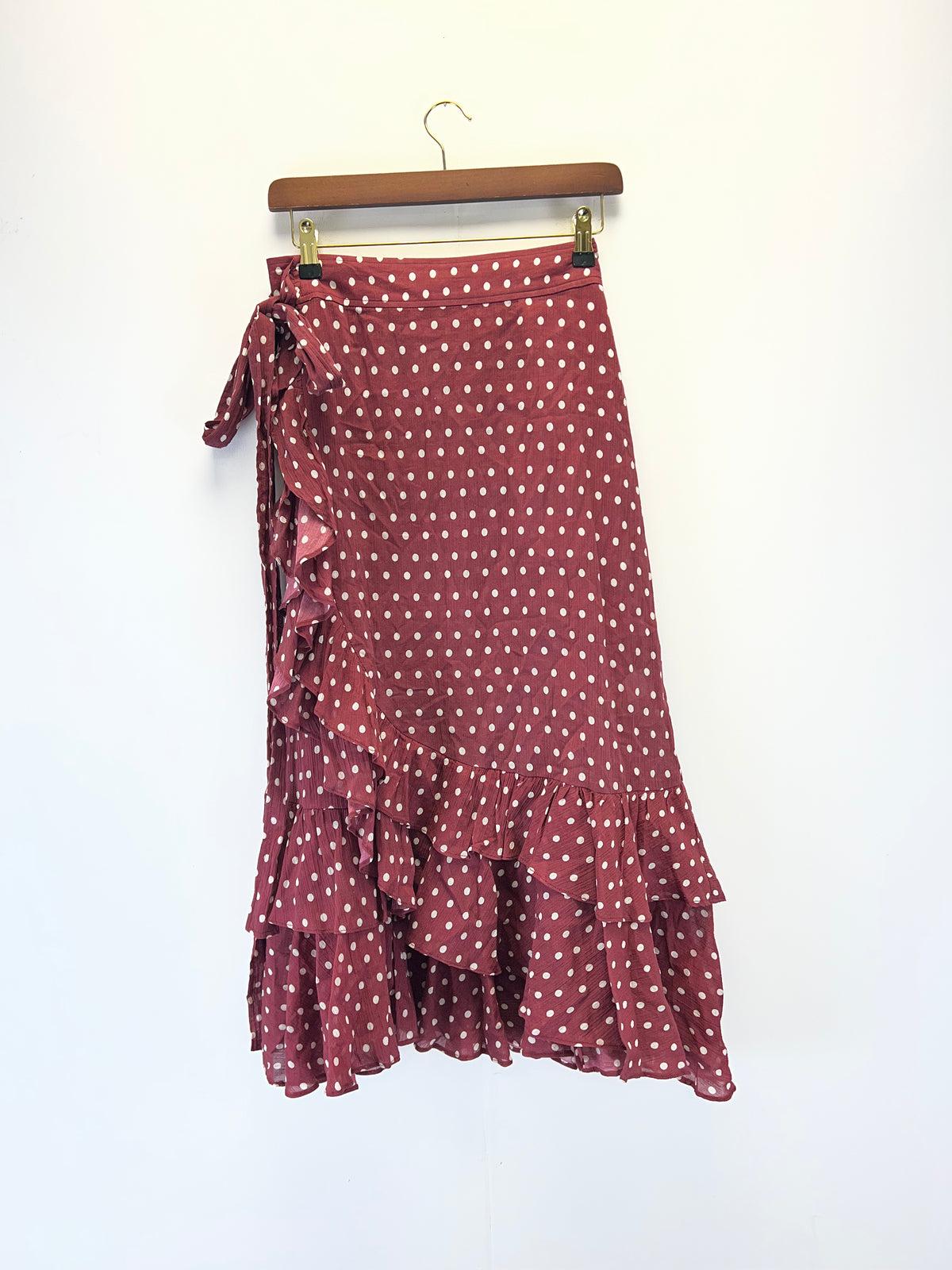 Lee Mathews Burgundy Polka Dot Wrap Skirt