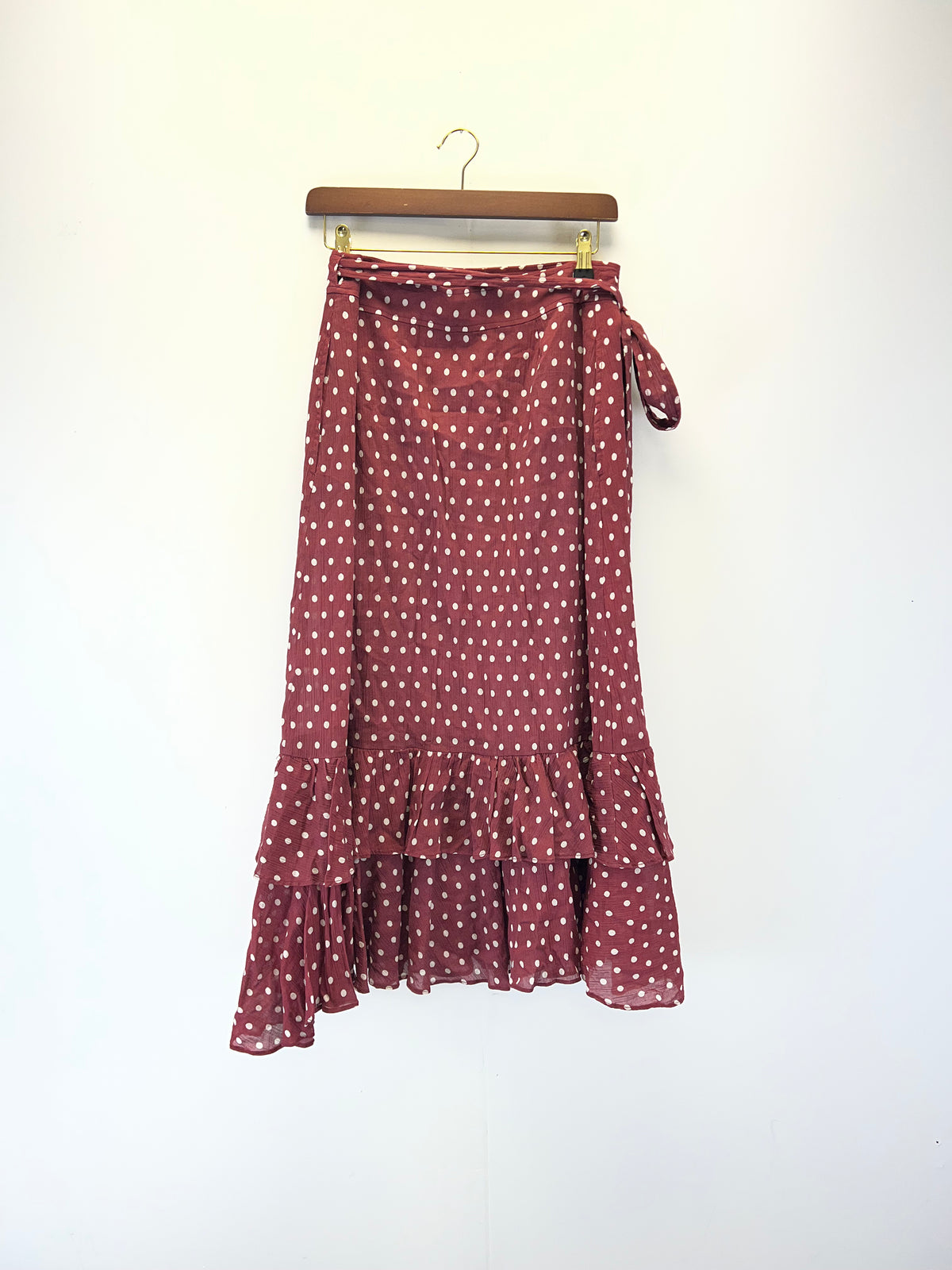 Lee Mathews Burgundy Polka Dot Wrap Skirt
