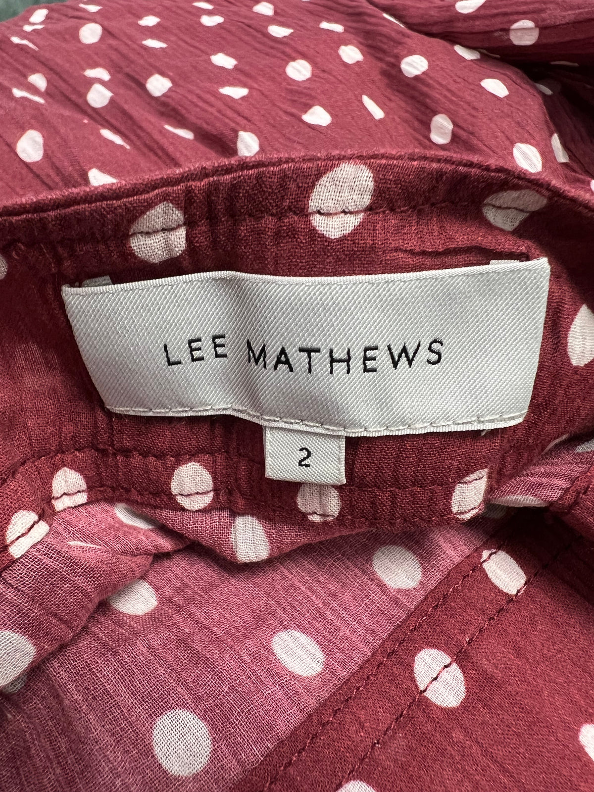 Lee Mathews Burgundy Polka Dot Wrap Skirt
