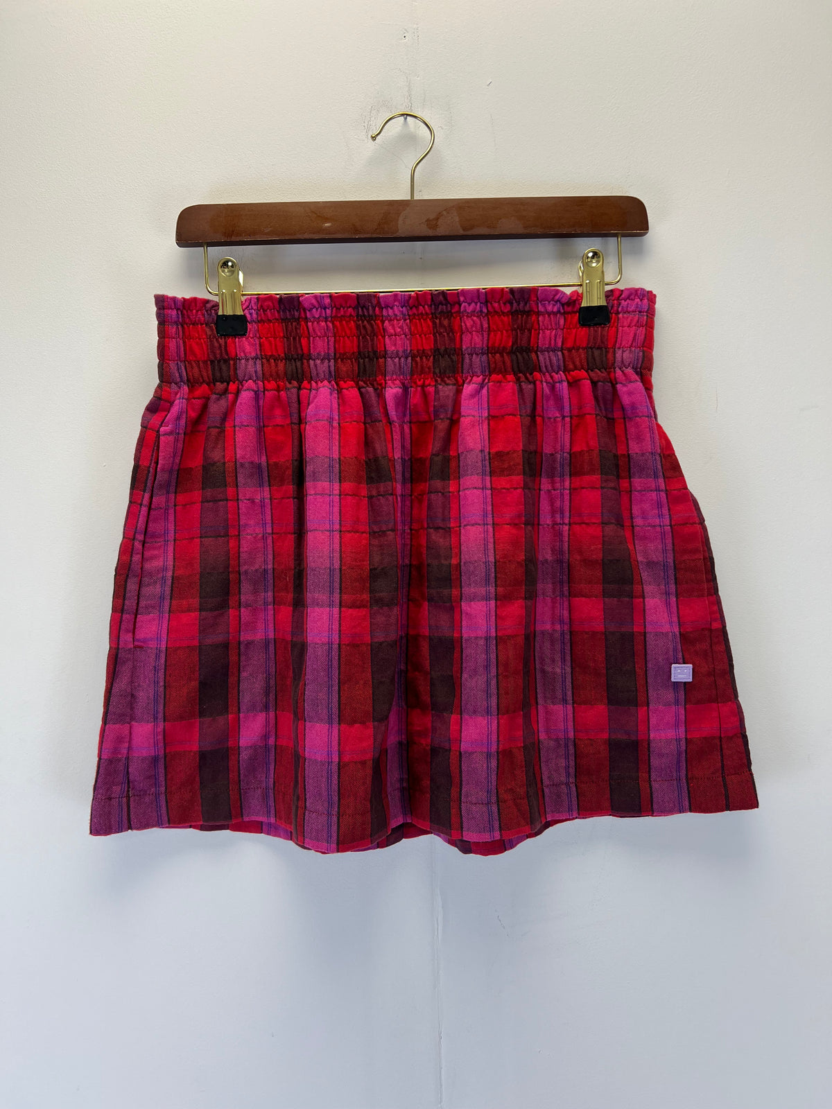Acne Studios Red Pink Check Skirt