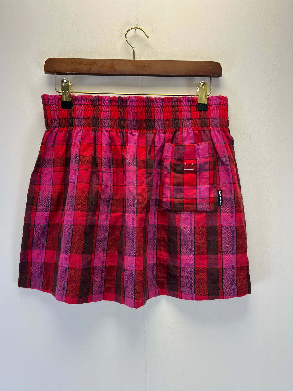 Acne Studios Red Pink Check Skirt