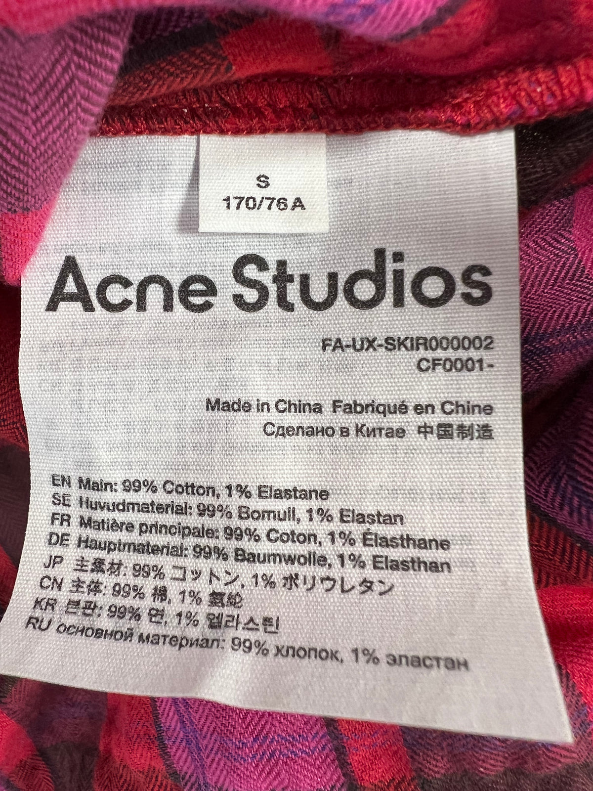 Acne Studios Red Pink Check Skirt