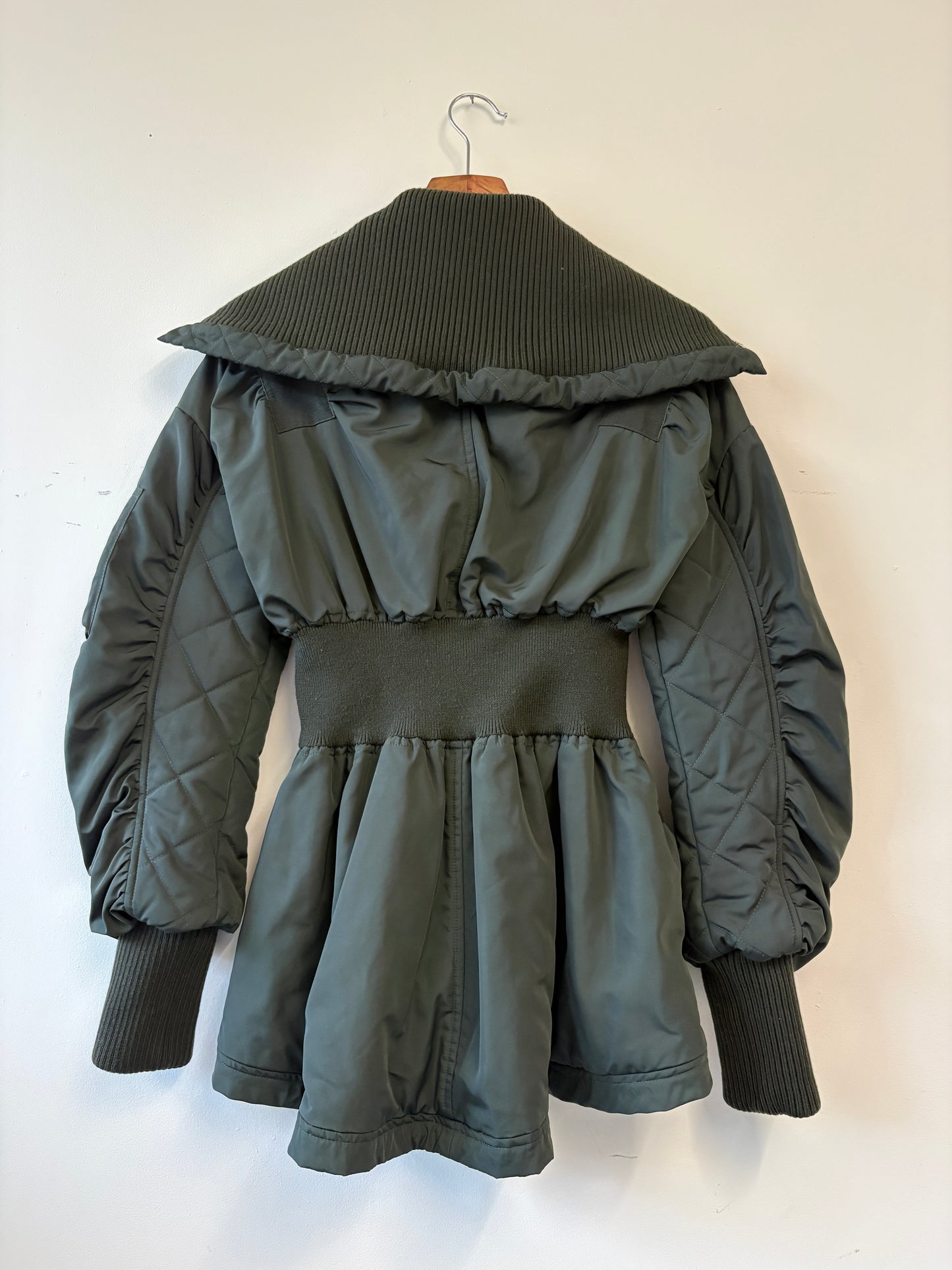 Alexander McQueen Green Puffer With Cinched Waist