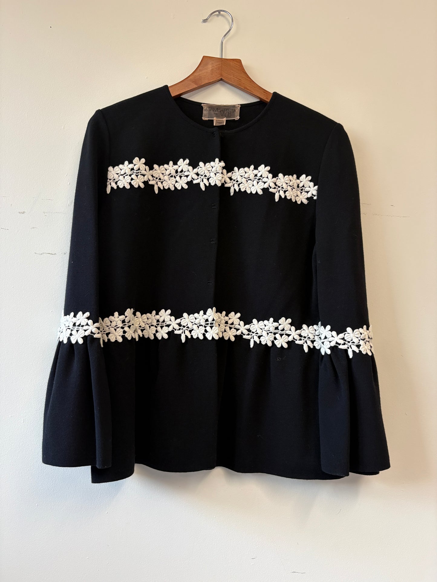 Giambattista Valli Black Monochrome Floral Aplique Cardigan
