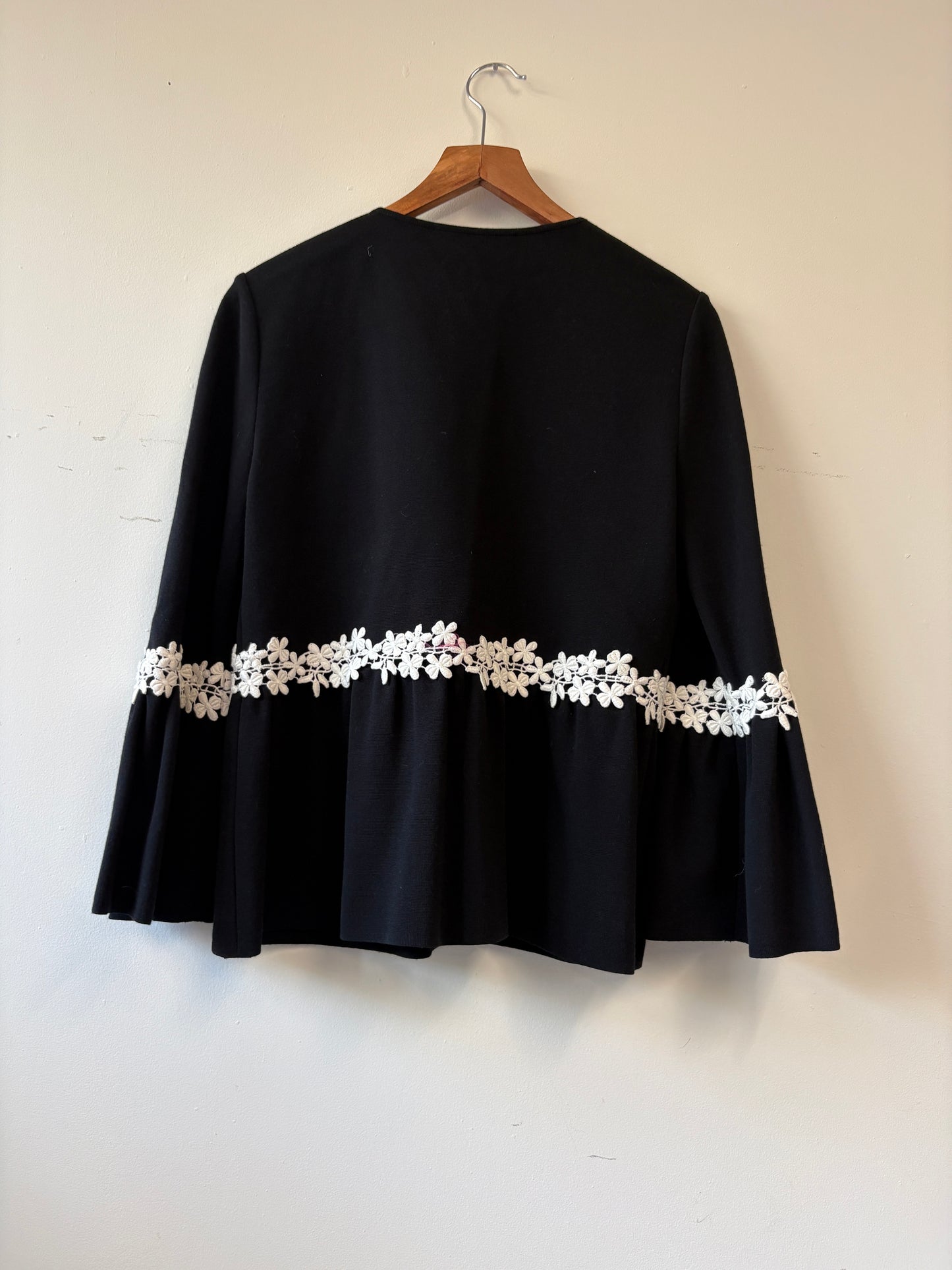 Giambattista Valli Black Monochrome Floral Aplique Cardigan