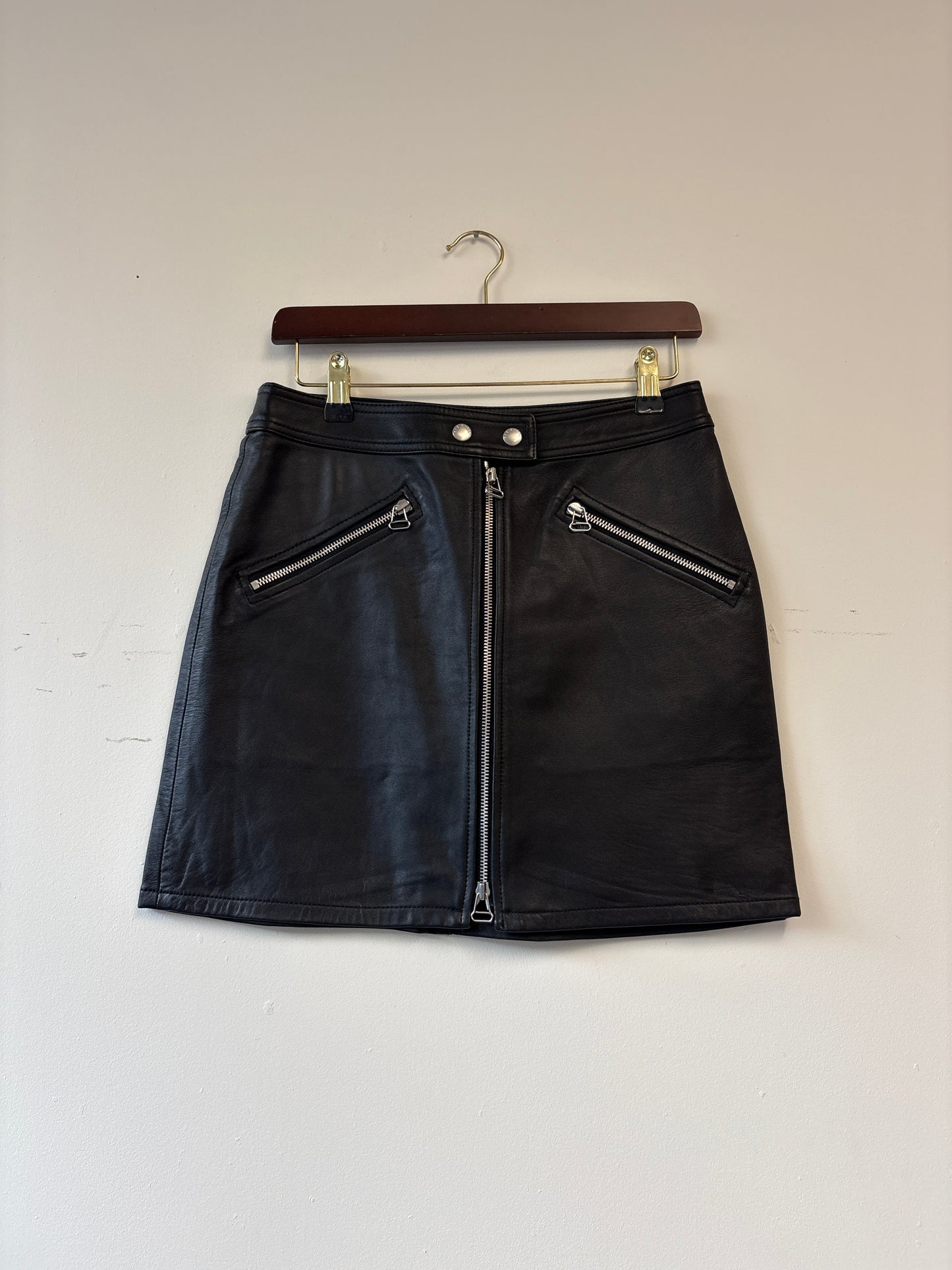 Rag & Bone Black Zip Front Leather Skirt