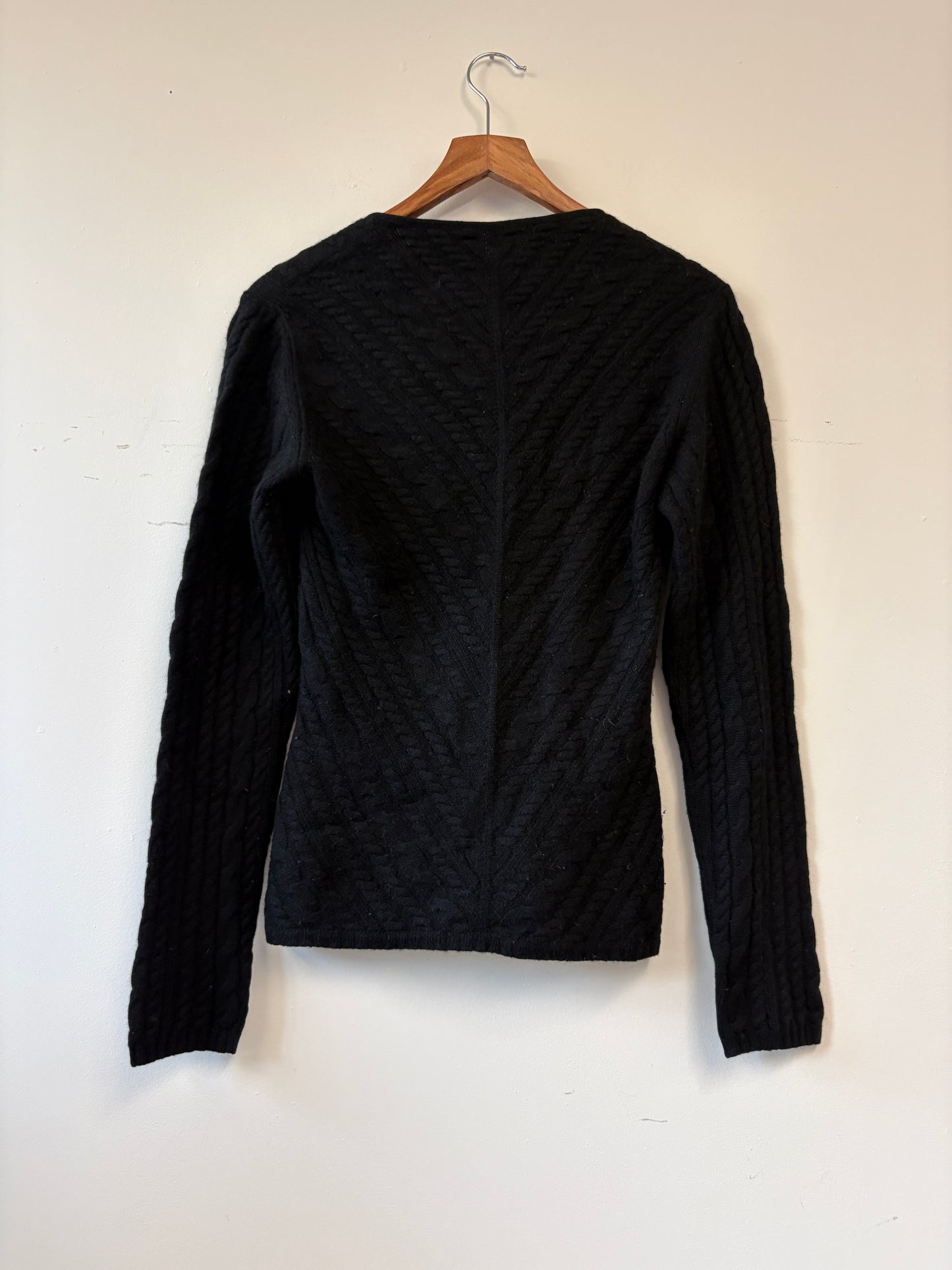Loro Piana Black Cashmere Fine Cable Knit Long Sleeve Sweater