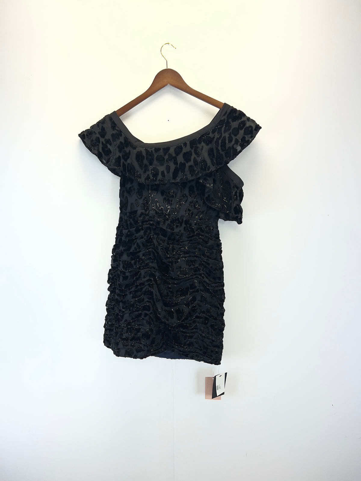 Self-Portrait Black Leopard Frill Mini Dress