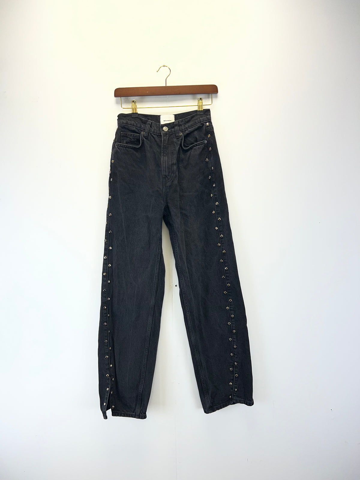 Reformation Black Cary High Rise Slouchy Straight Leg Jeans