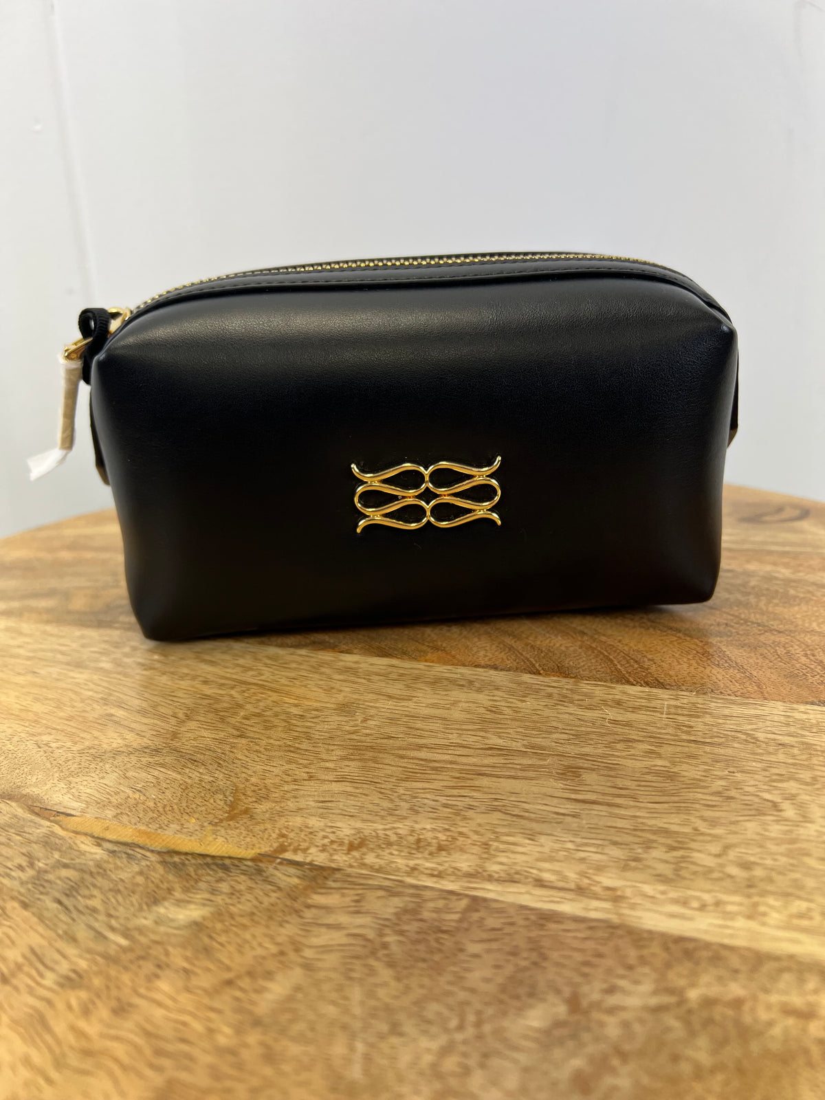 Malina Black Leather Monogram Toiletry Bag