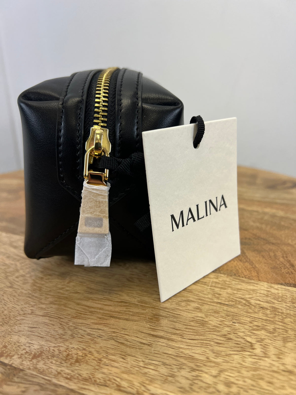 Malina Black Leather Monogram Toiletry Bag