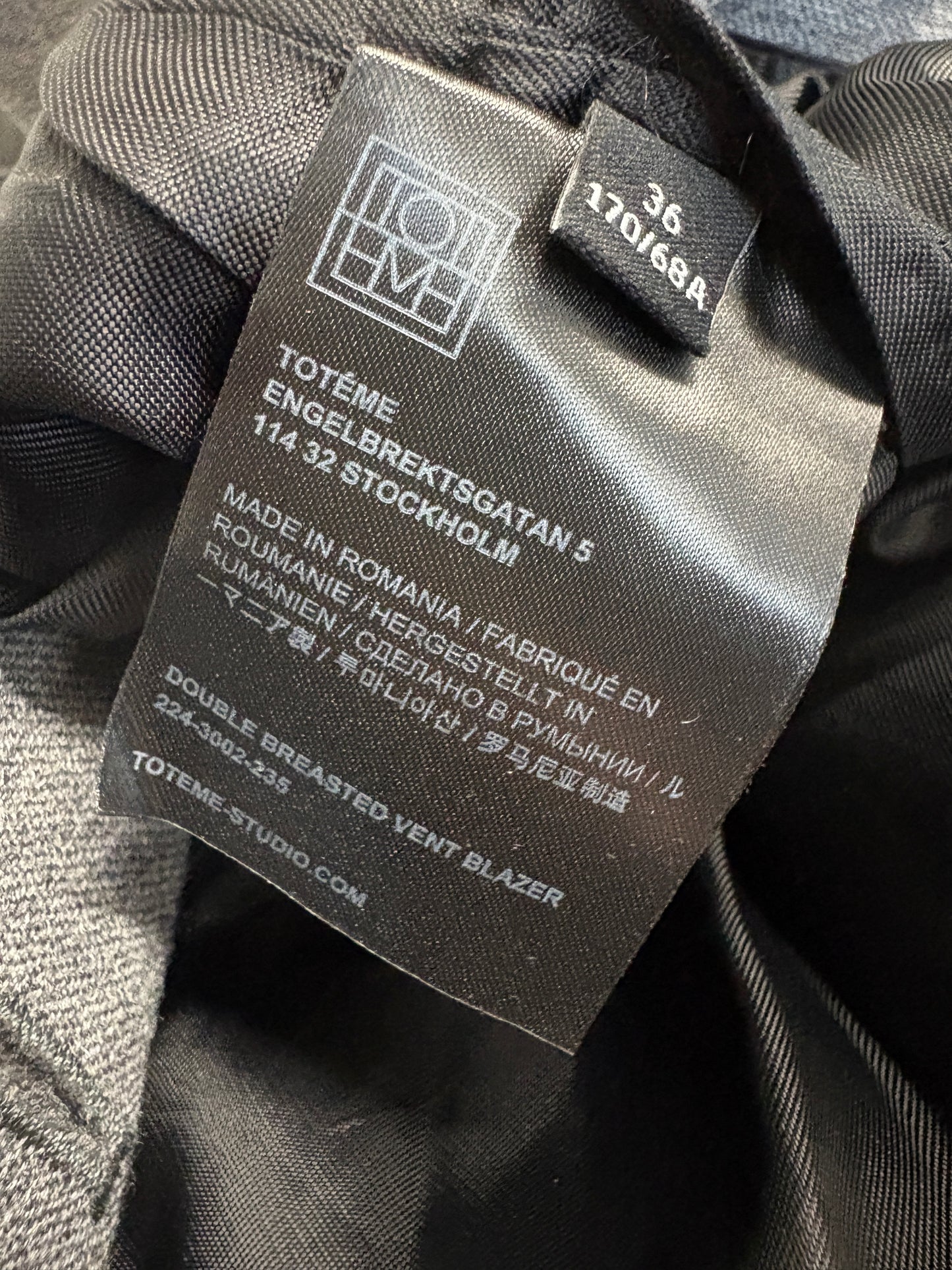 Toteme Grey Double Breasted Blazer