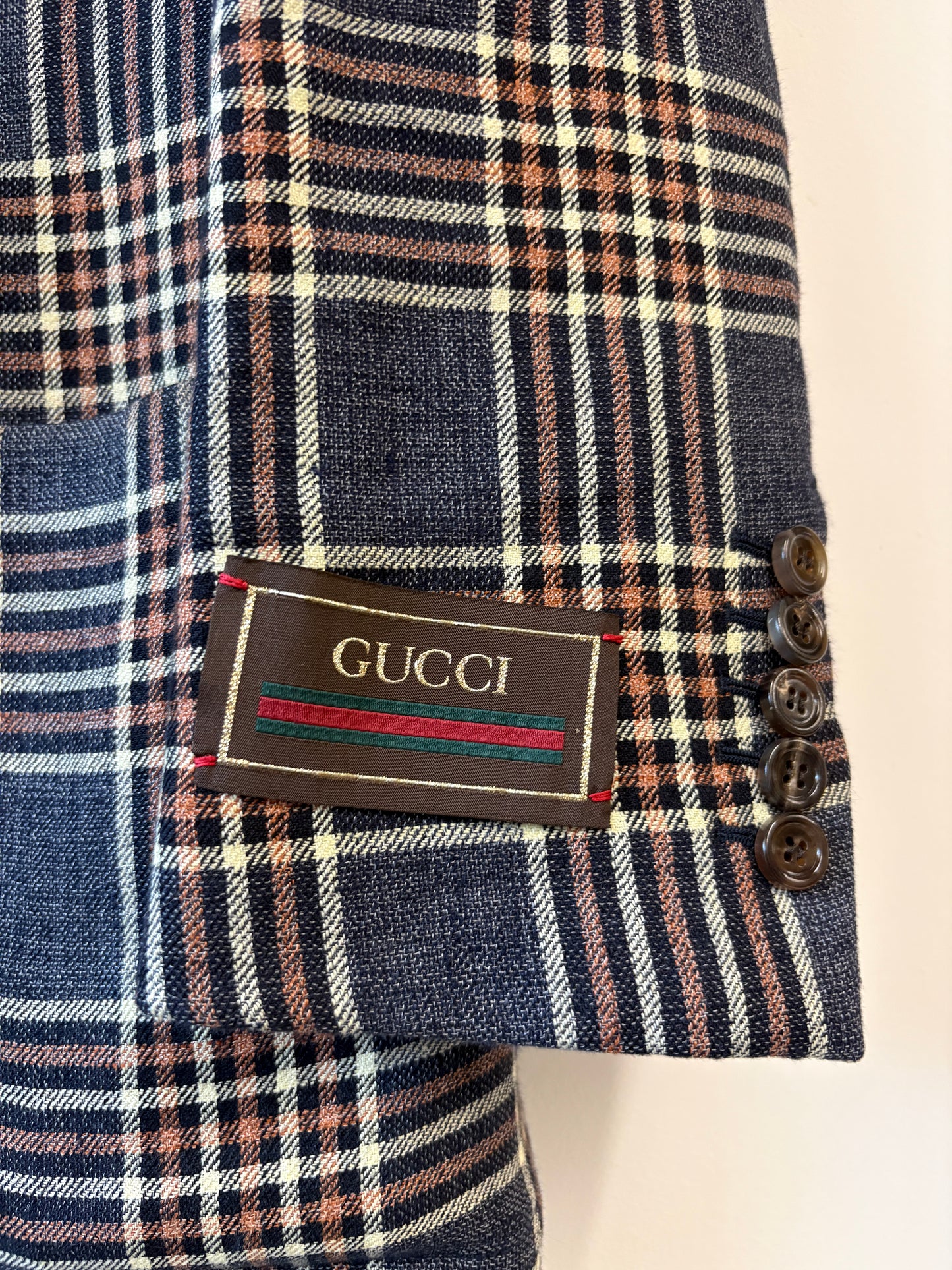 Gucci Blue And Brown Check Blazer With Label