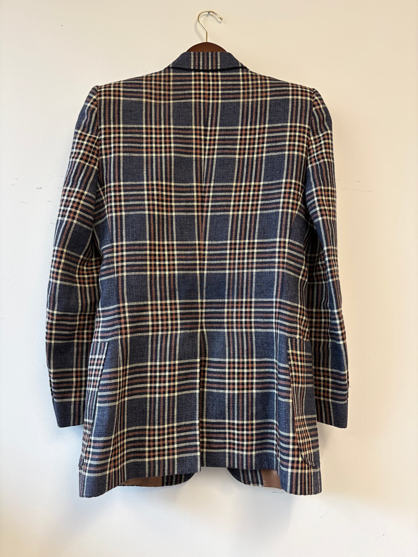 Gucci Blue And Brown Check Blazer With Label