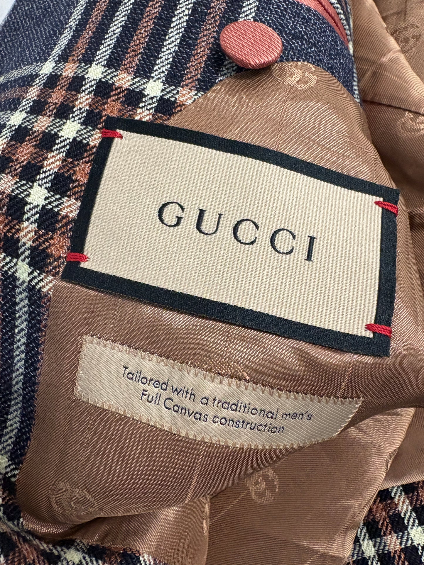 Gucci Blue And Brown Check Blazer With Label