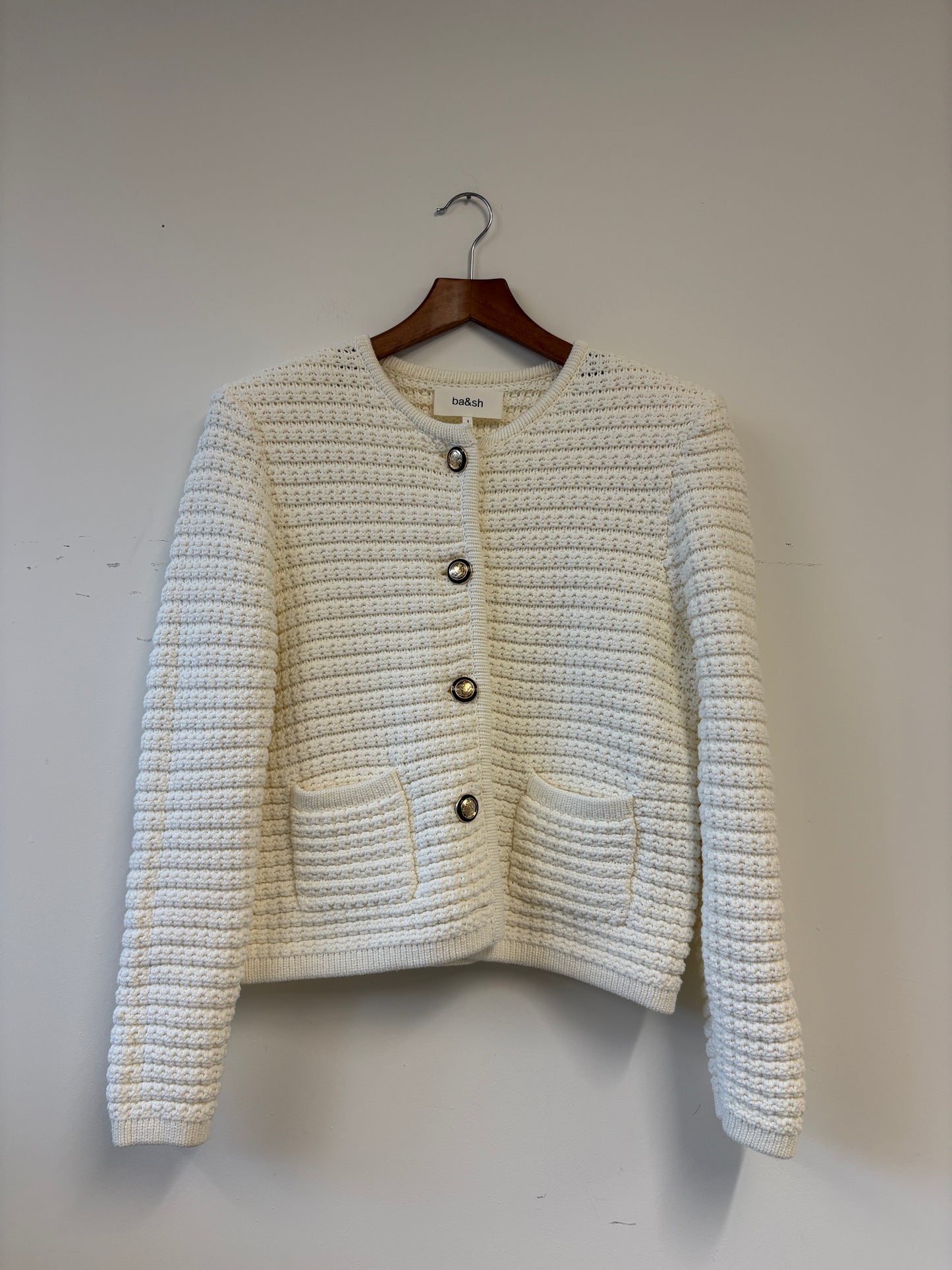 BA&SH Cream Cardigan With Shoulder Pads