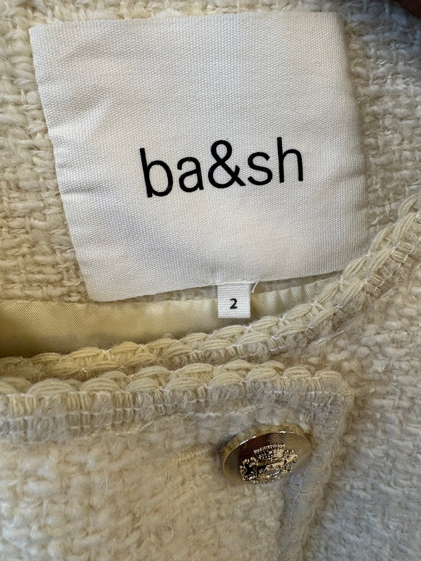 BA&SH Cream Tweed Blazer With Gold Buttons