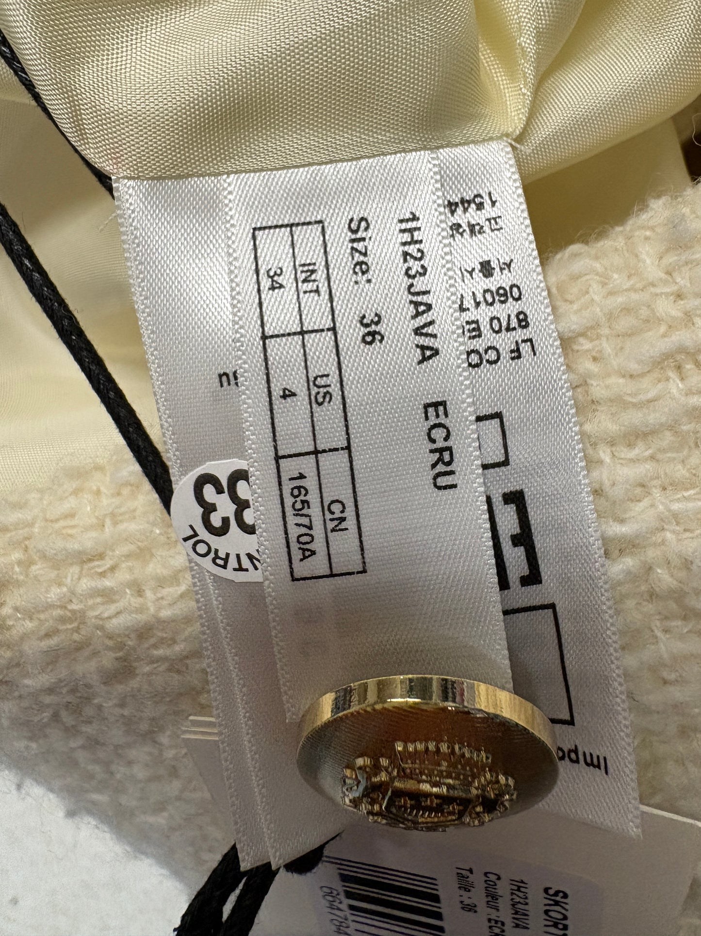 BA&SH Cream Tweed Skort With Gold Buttons