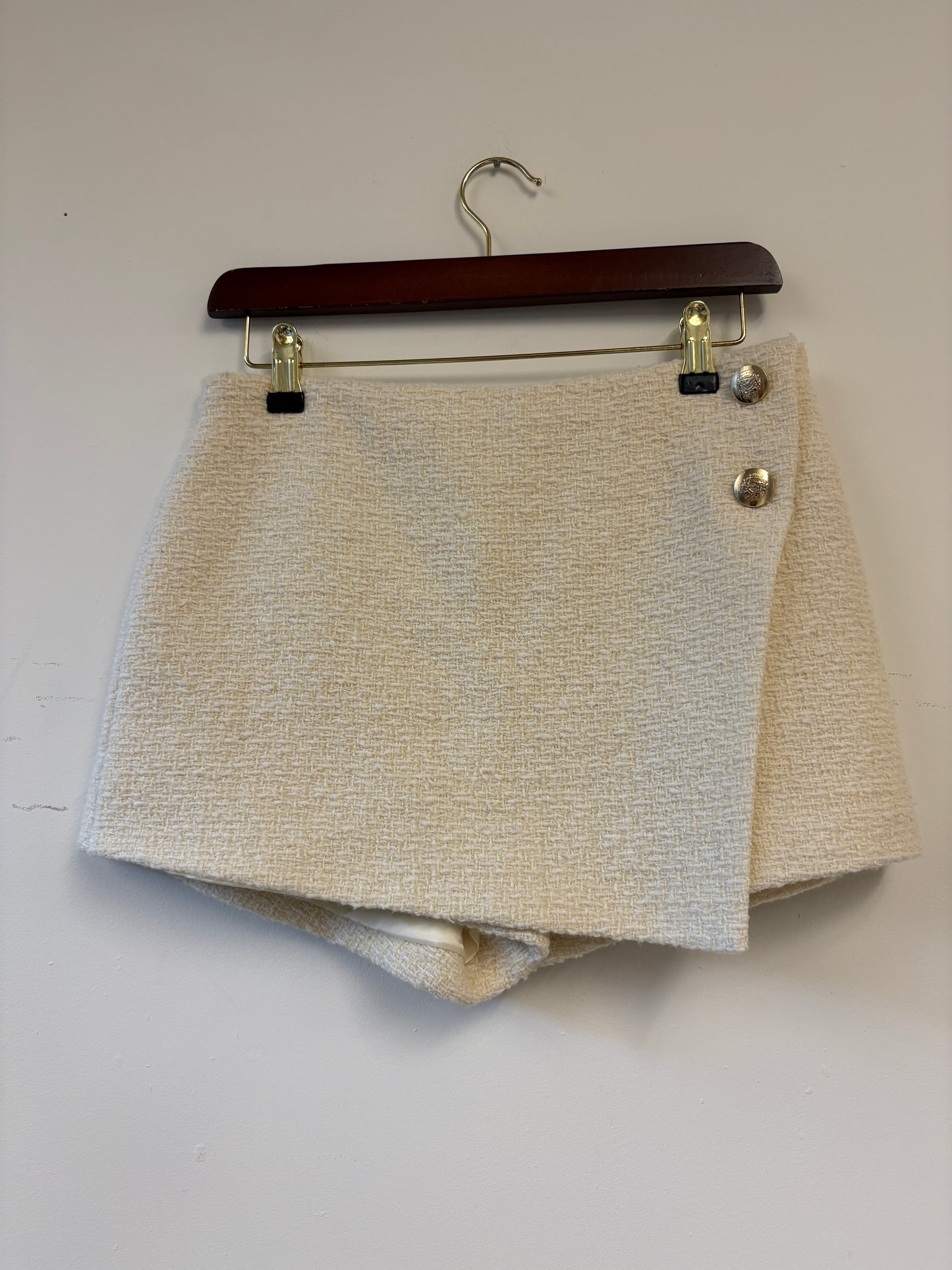 BA&SH Cream Tweed Skort With Gold Buttons