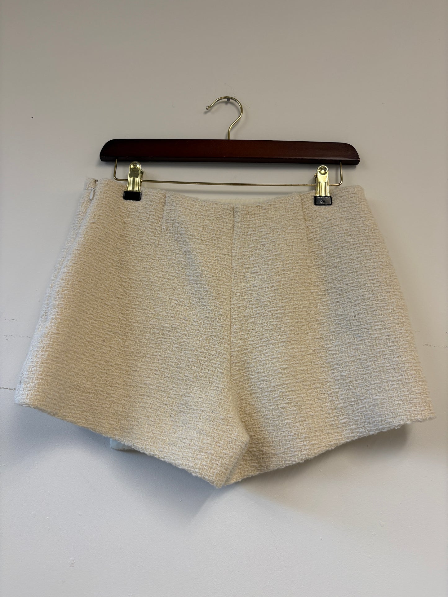 BA&SH Cream Tweed Skort With Gold Buttons