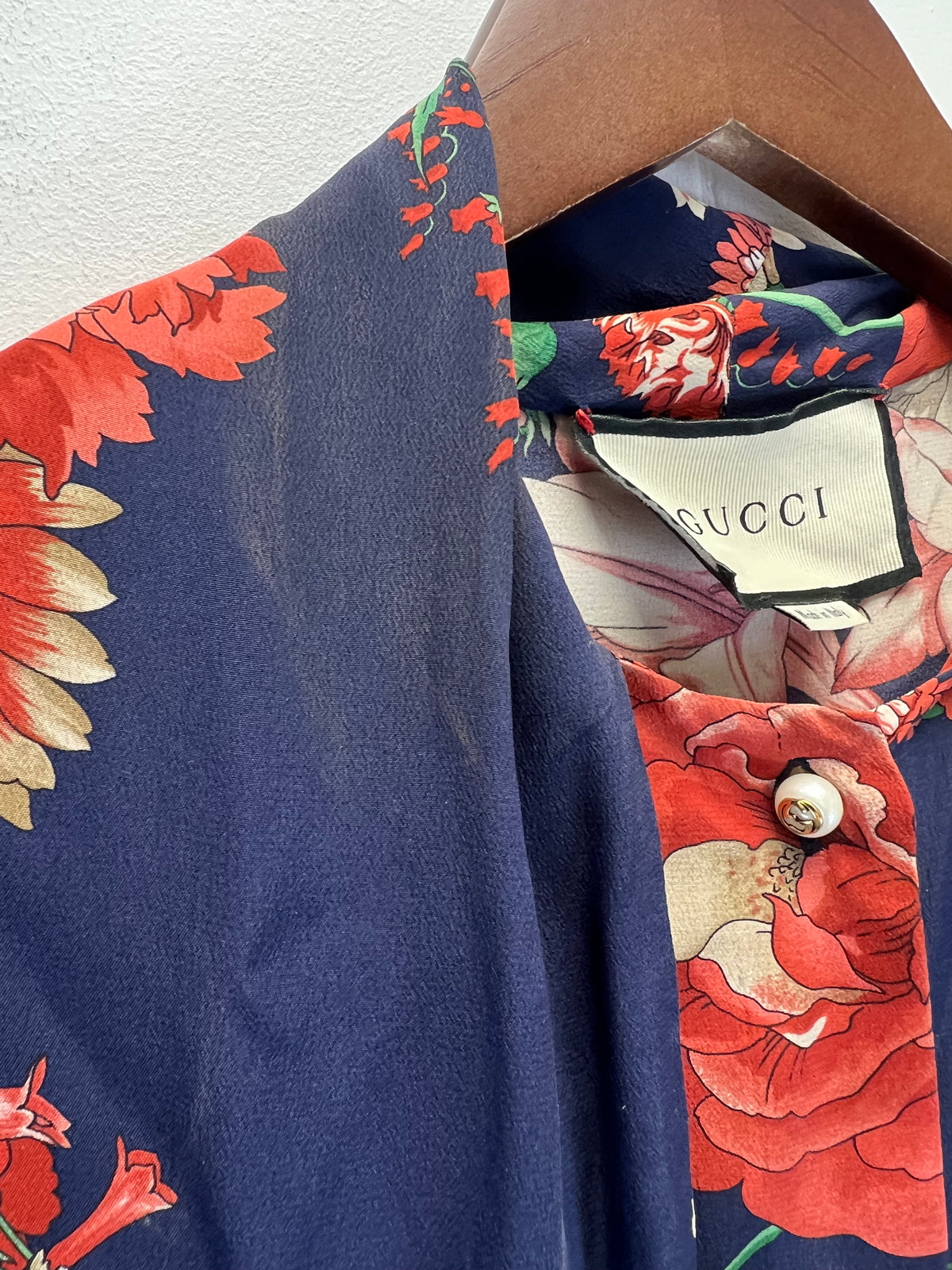 Gucci Navy Blue Floral Necktie Blouse