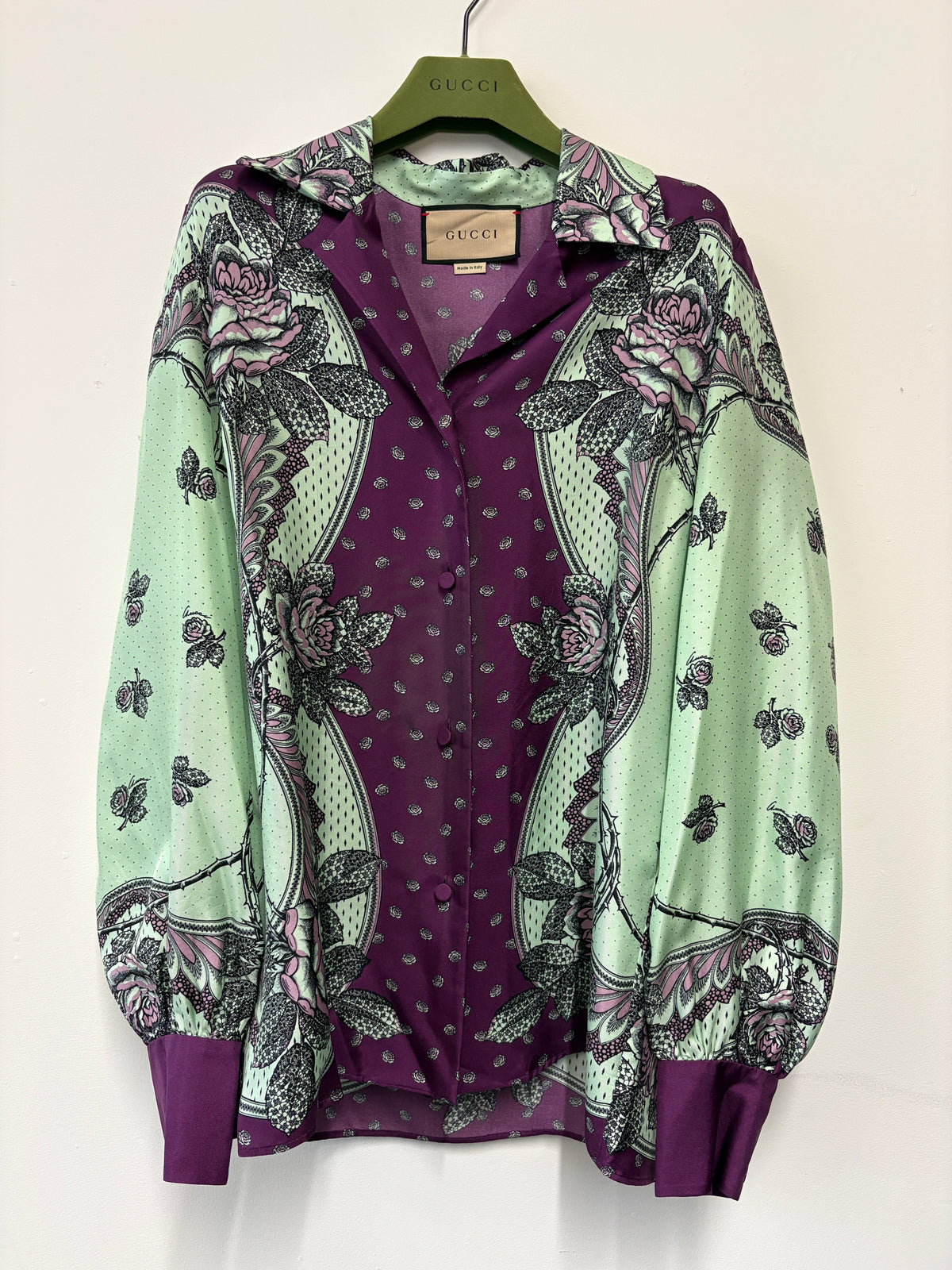 Gucci Purple Green Paisley Print Shirt And Trouser Co-ord