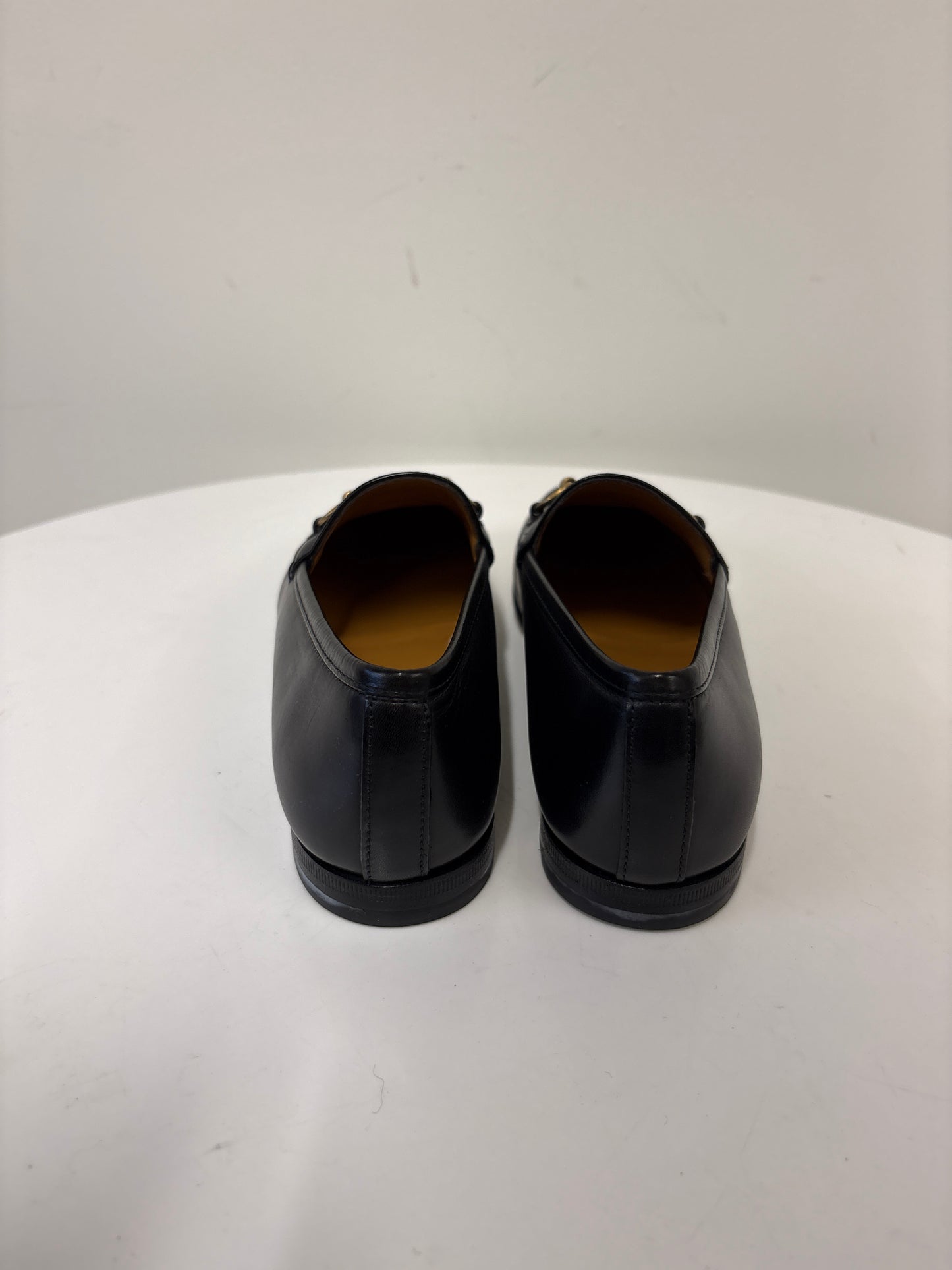 Gucci Black Leather Gold Horsebit Loafers
