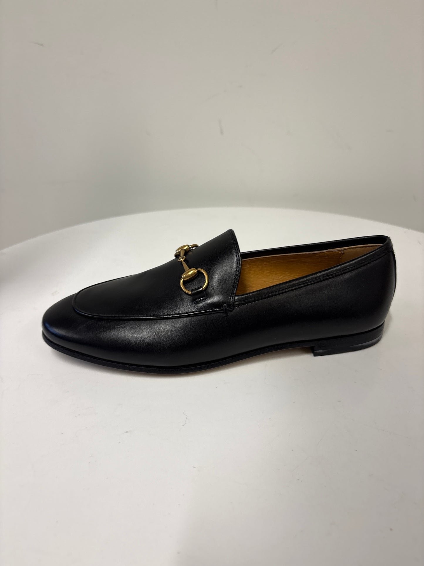 Gucci Black Leather Gold Horsebit Loafers