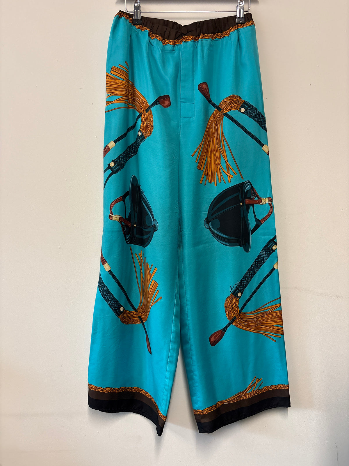 Gucci Turquoise Blue Silk Equestrian Print Shirt And Trouser Co-ord