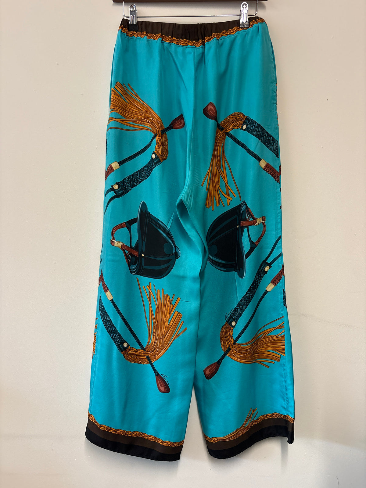 Gucci Turquoise Blue Silk Equestrian Print Shirt And Trouser Co-ord
