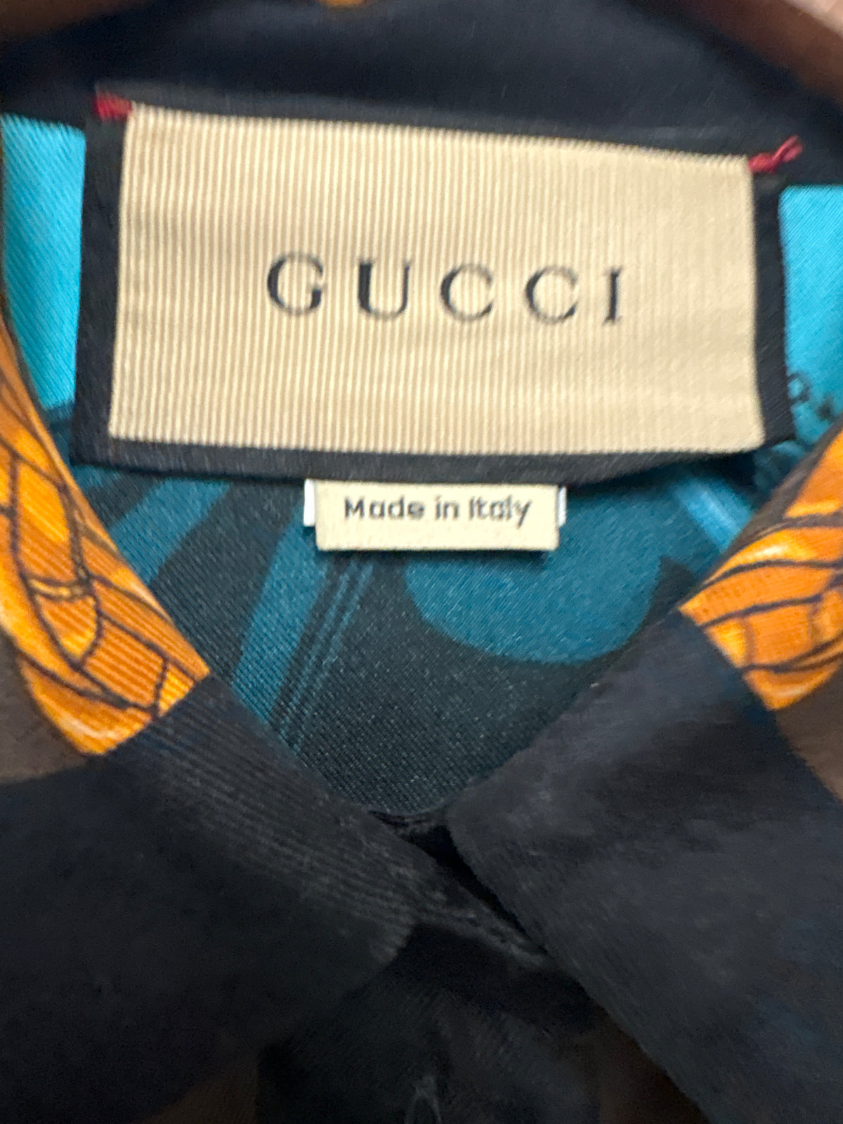 Gucci Turquoise Blue Silk Equestrian Print Shirt And Trouser Co-ord