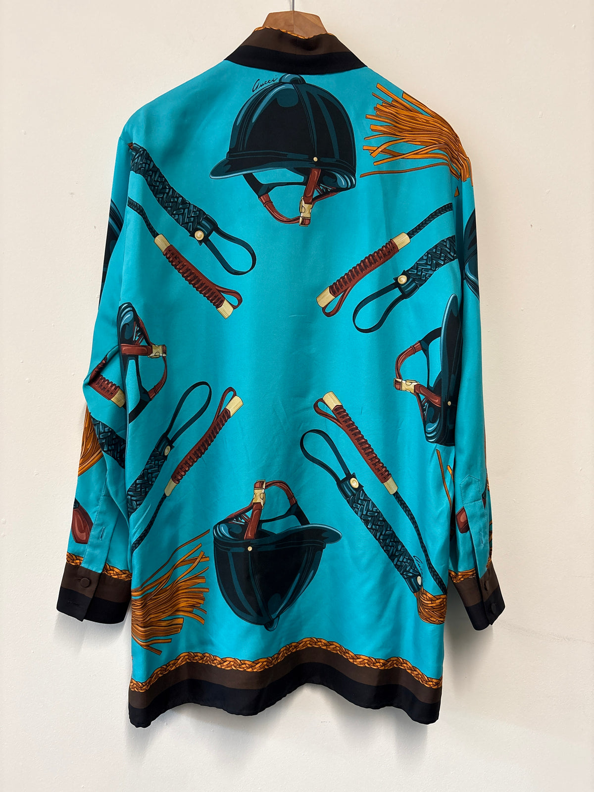 Gucci Turquoise Blue Silk Equestrian Print Shirt And Trouser Co-ord
