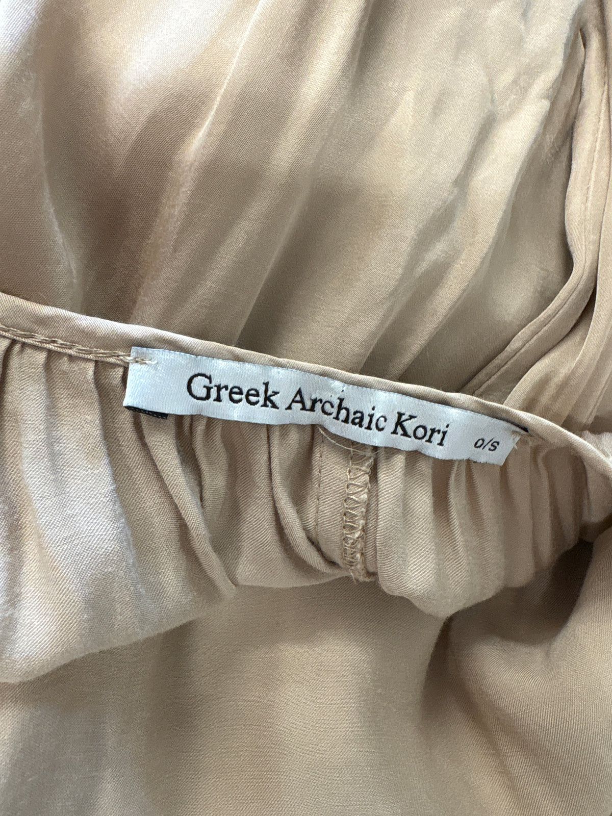 Greek Archaic Kori beige satin maxi dress