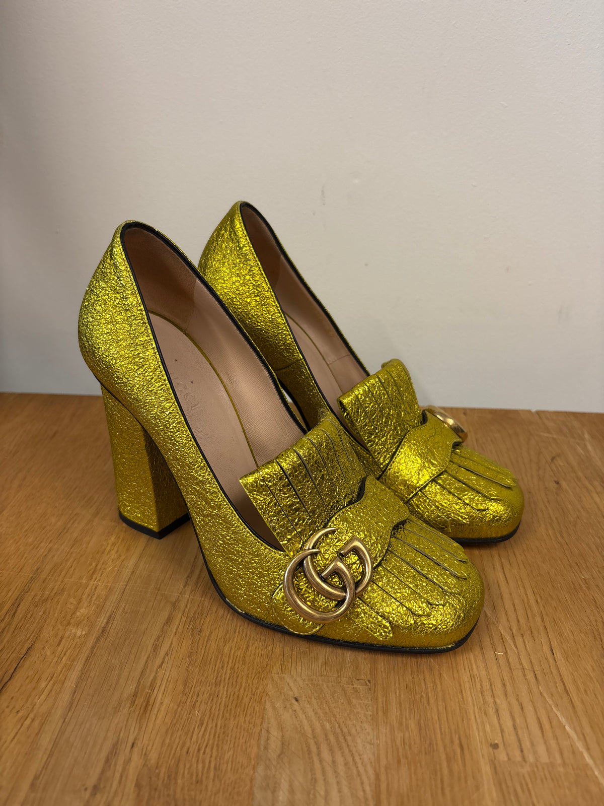 Gucci Gold Gallassia Block Heels