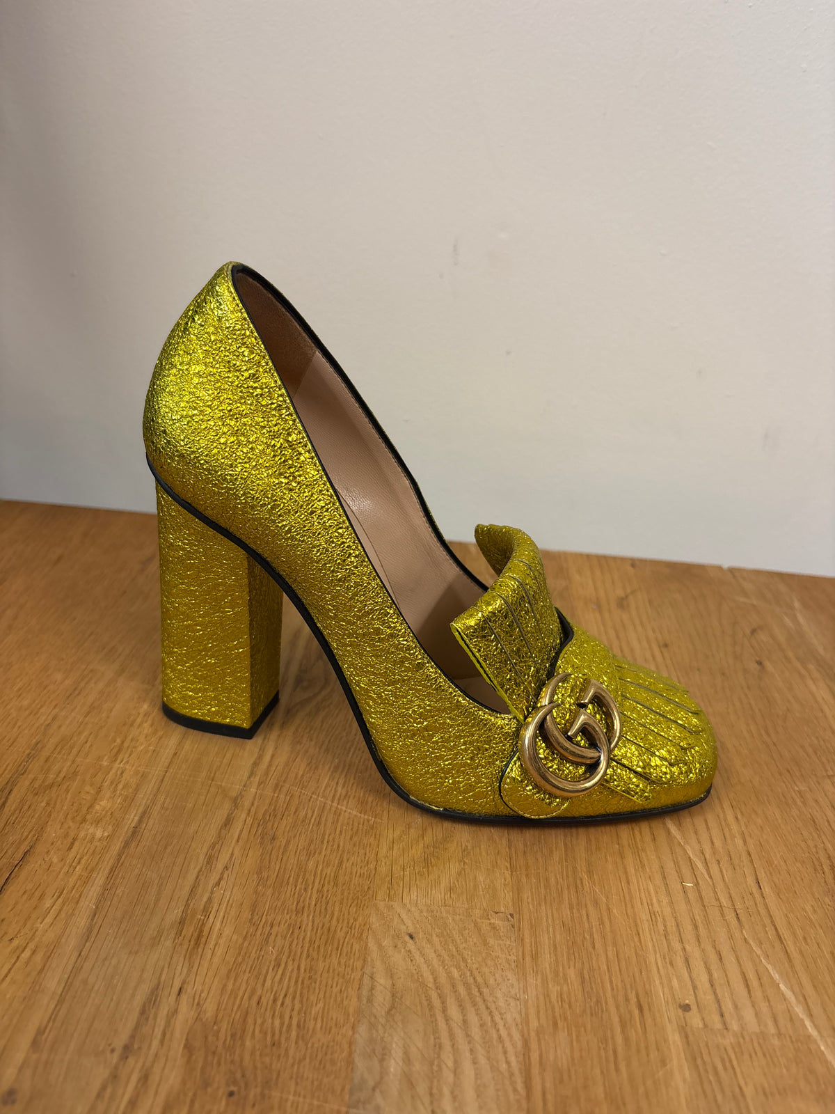 Gucci Gold Gallassia Block Heels