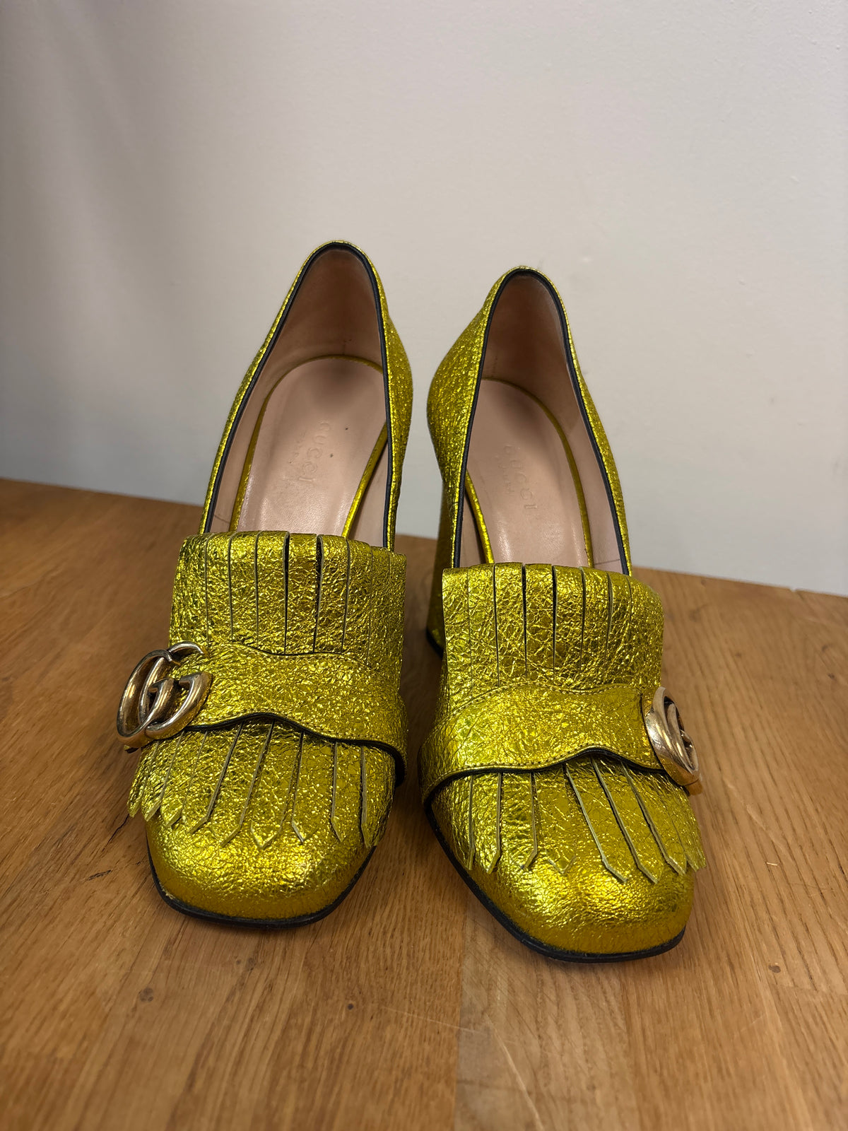 Gucci Gold Gallassia Block Heels