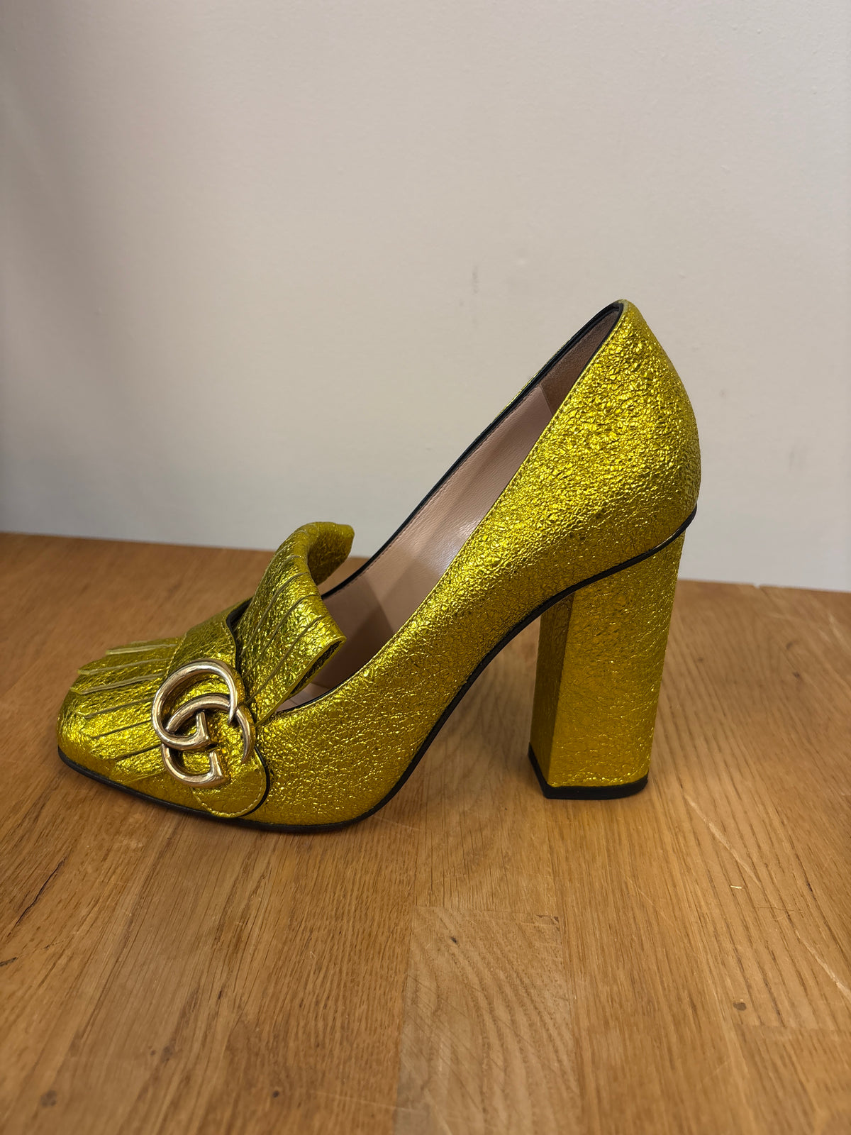 Gucci Gold Gallassia Block Heels