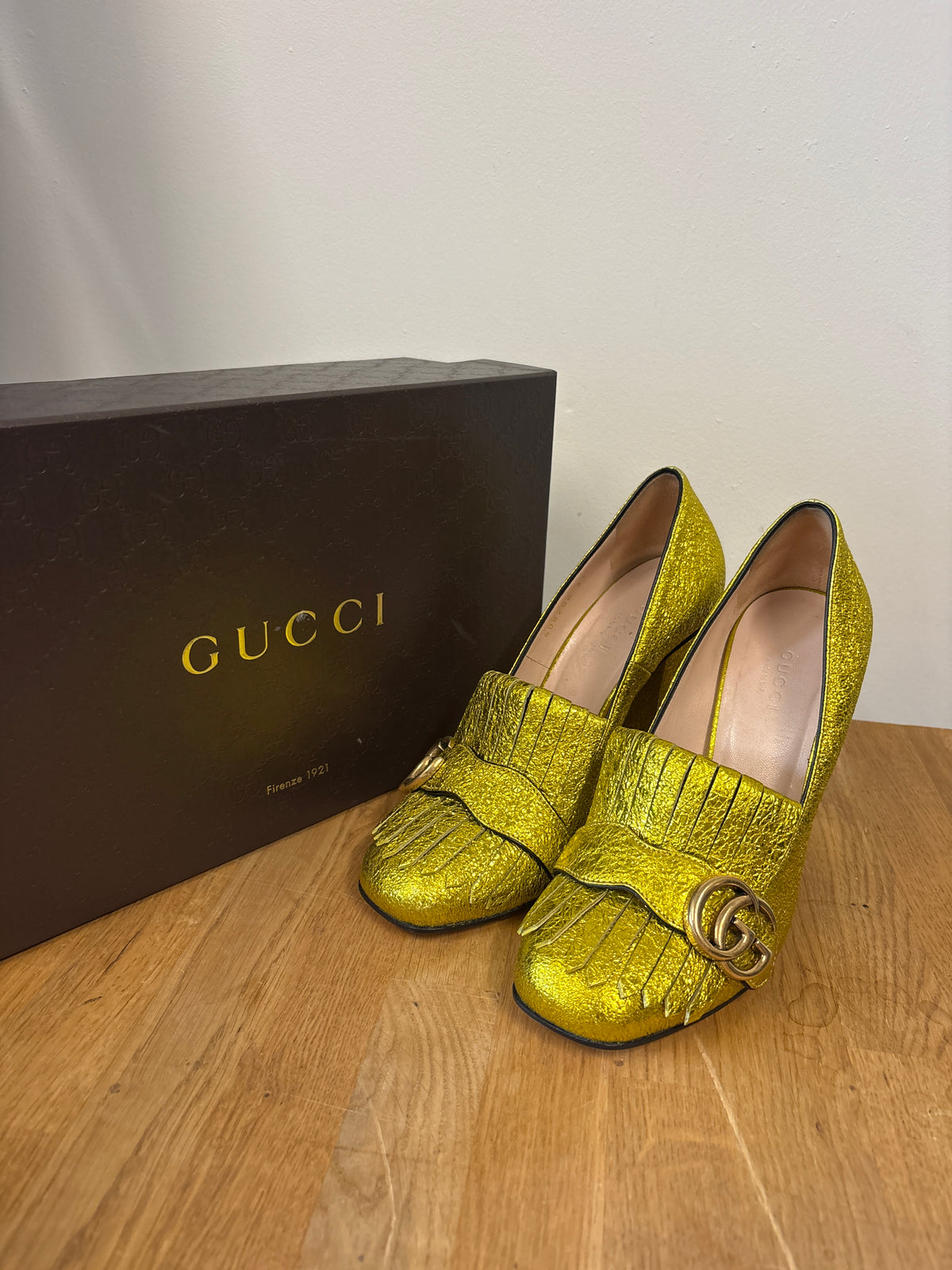 Gucci Gold Gallassia Block Heels