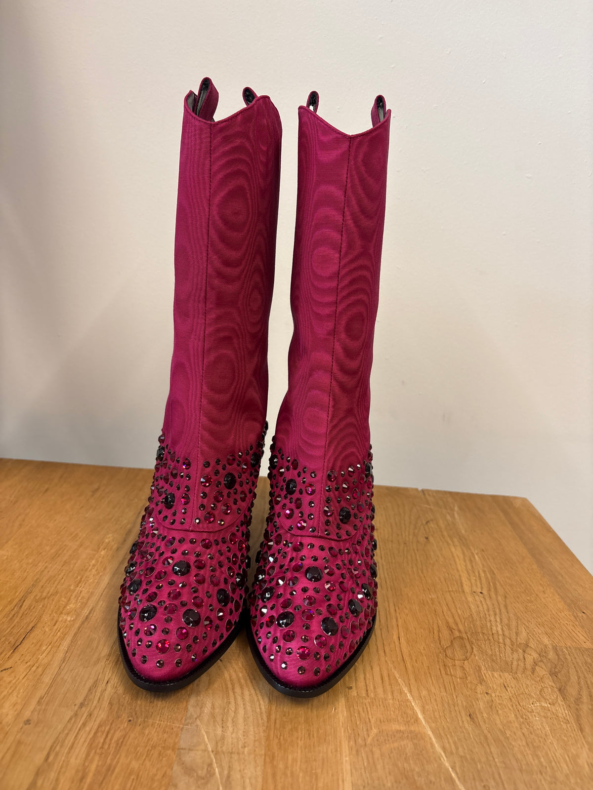 Gucci Dark Pink Moiret Crystal Cowboy Boots