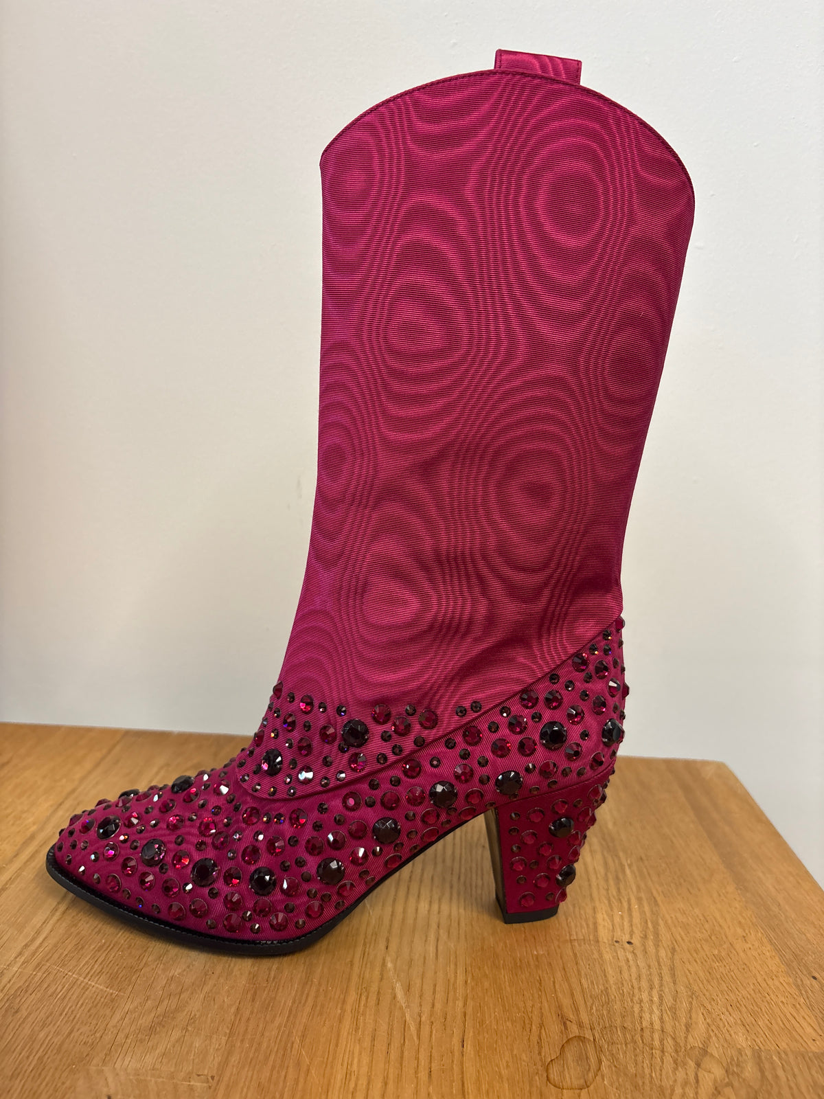 Gucci Dark Pink Moiret Crystal Cowboy Boots
