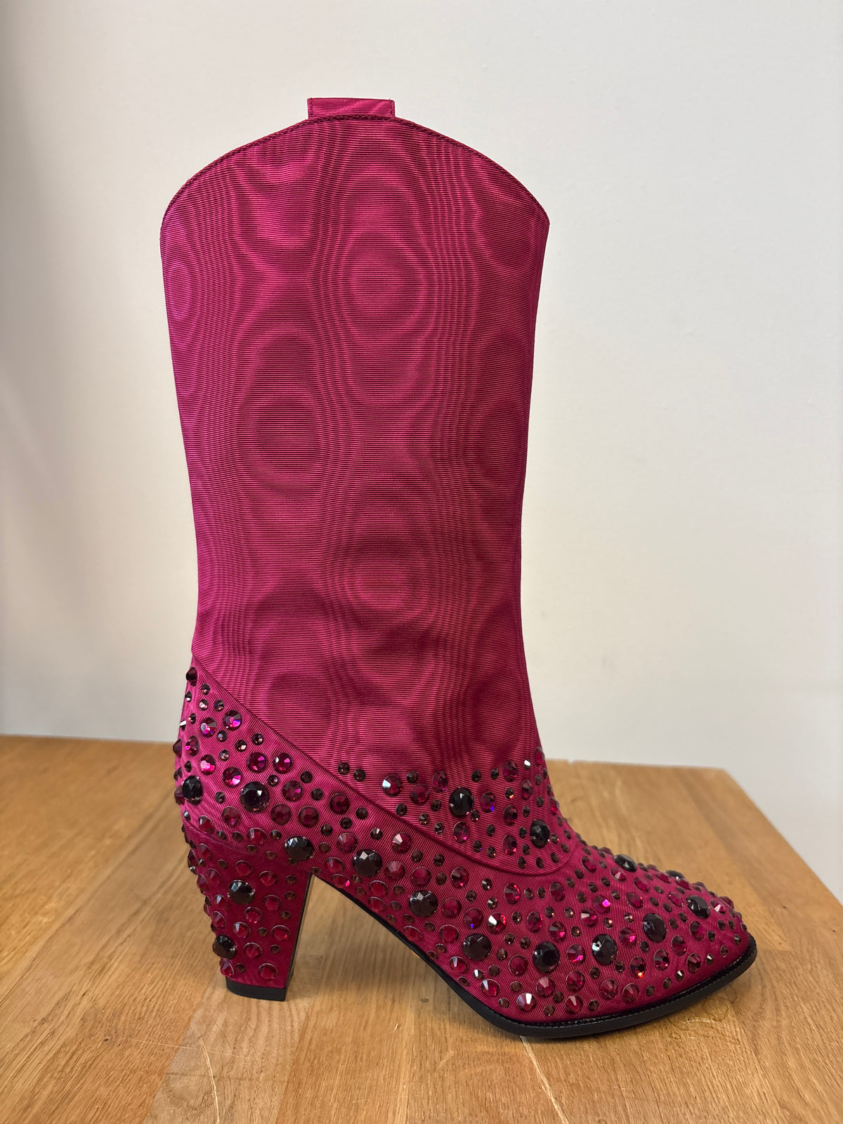 Gucci Dark Pink Moiret Crystal Cowboy Boots