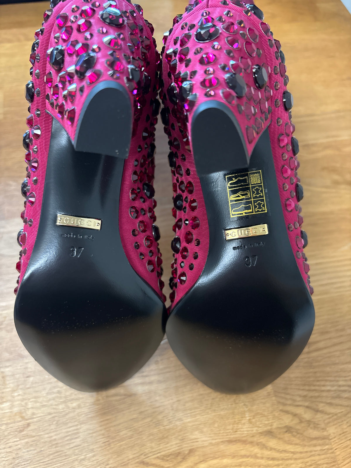 Gucci Dark Pink Moiret Crystal Cowboy Boots