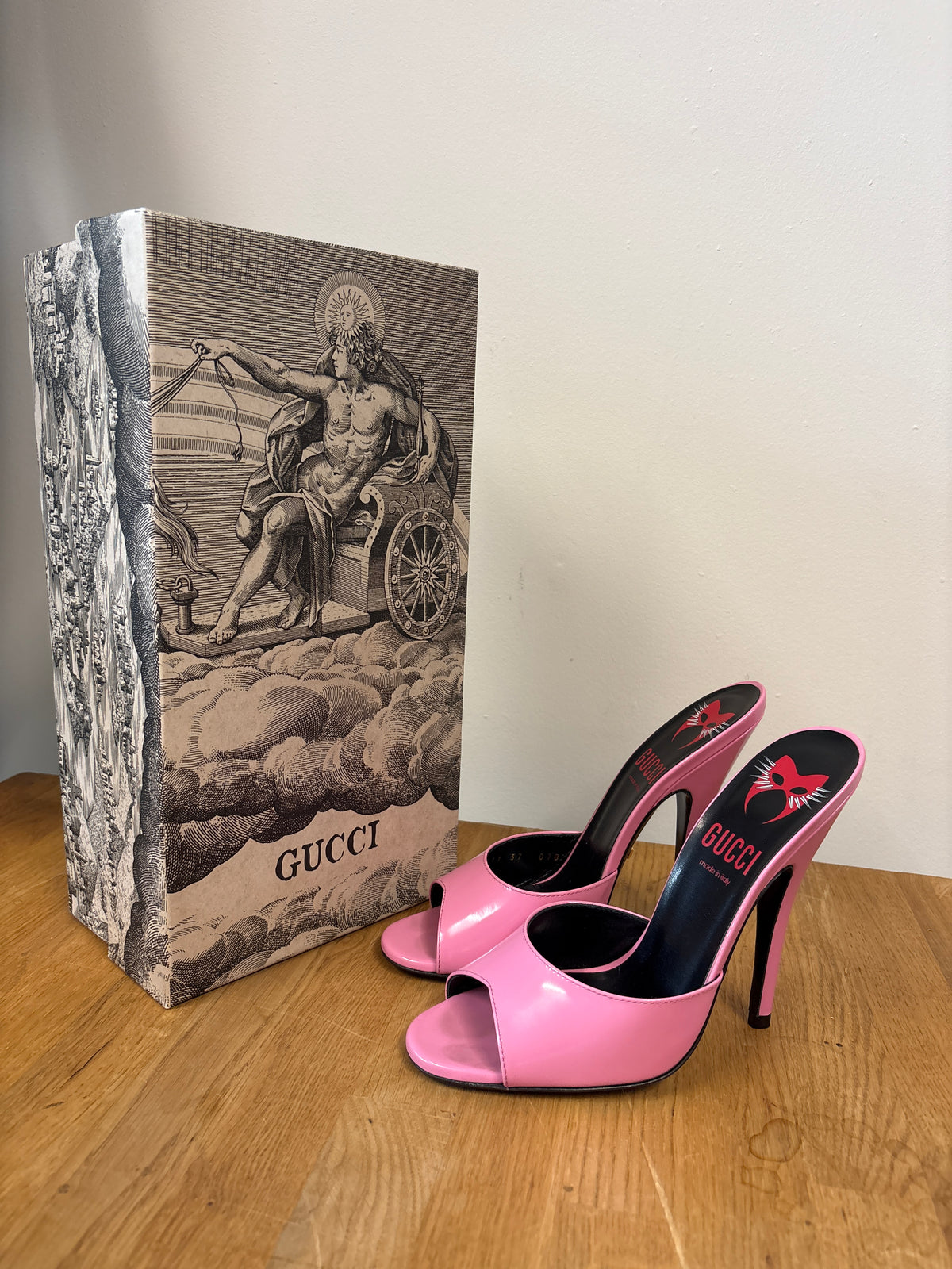 Gucci Regent Pink Peep Toe Mule Heels