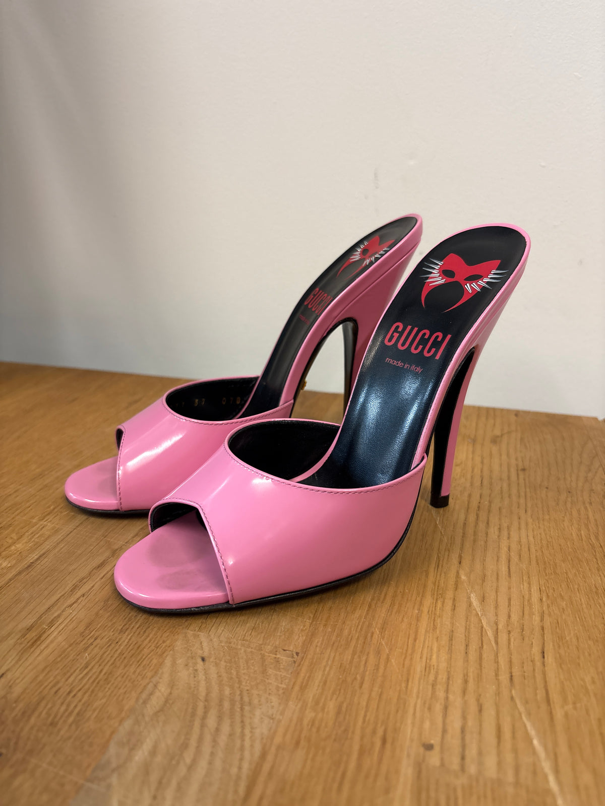 Gucci Regent Pink Peep Toe Mule Heels