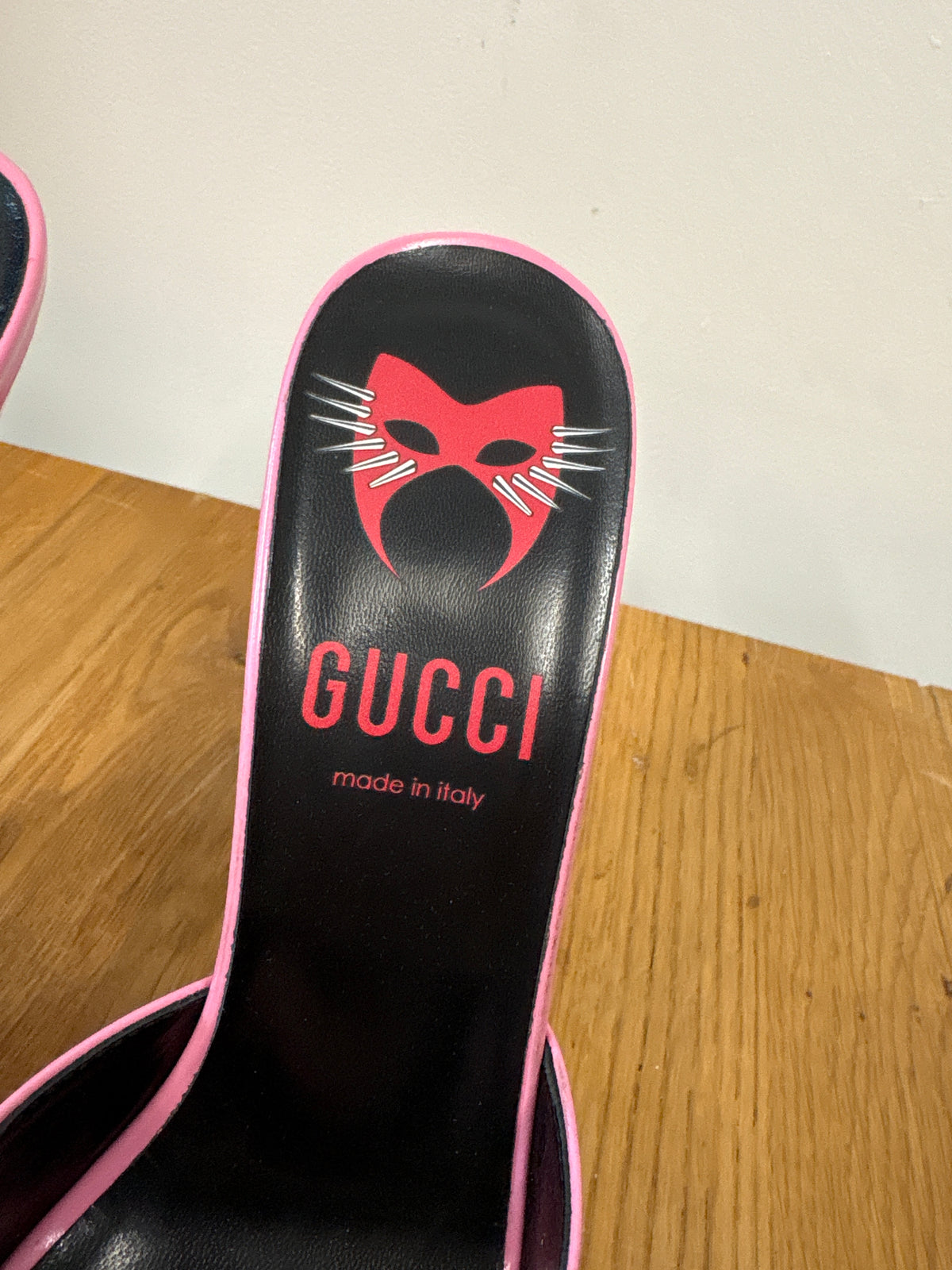 Gucci Regent Pink Peep Toe Mule Heels